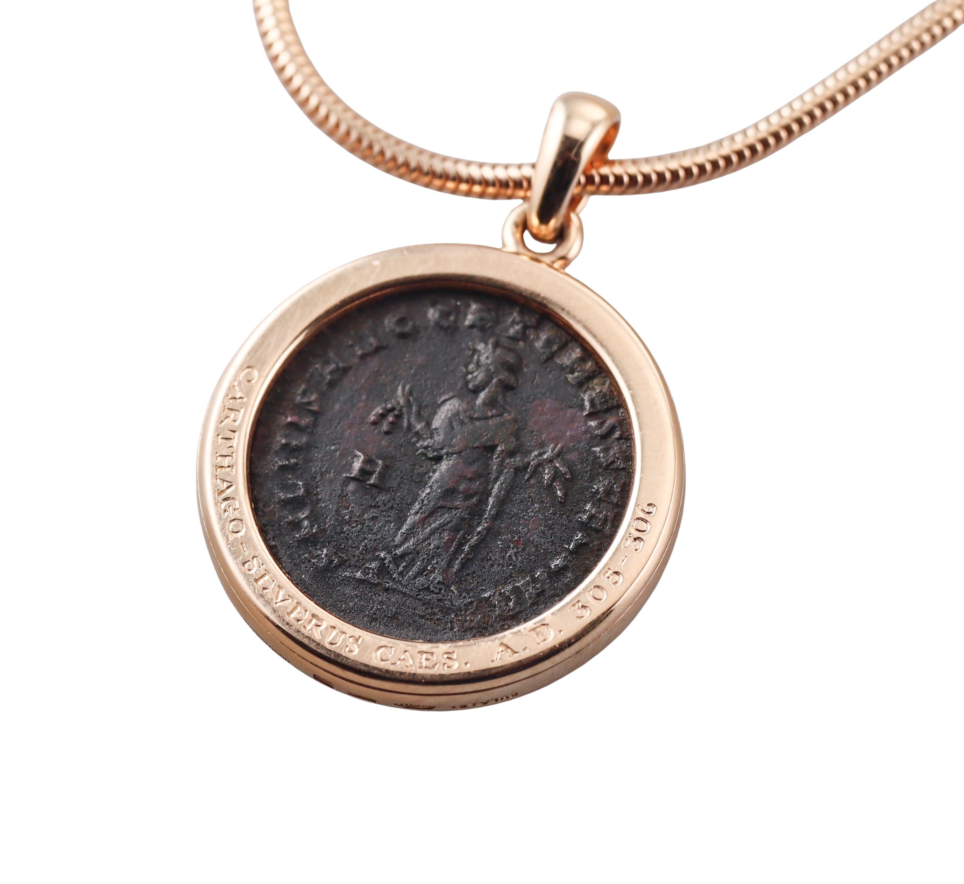 Bulgari Monete Carthago-Severus Caesar Ancient Coin Rose Gold Pendant Necklace