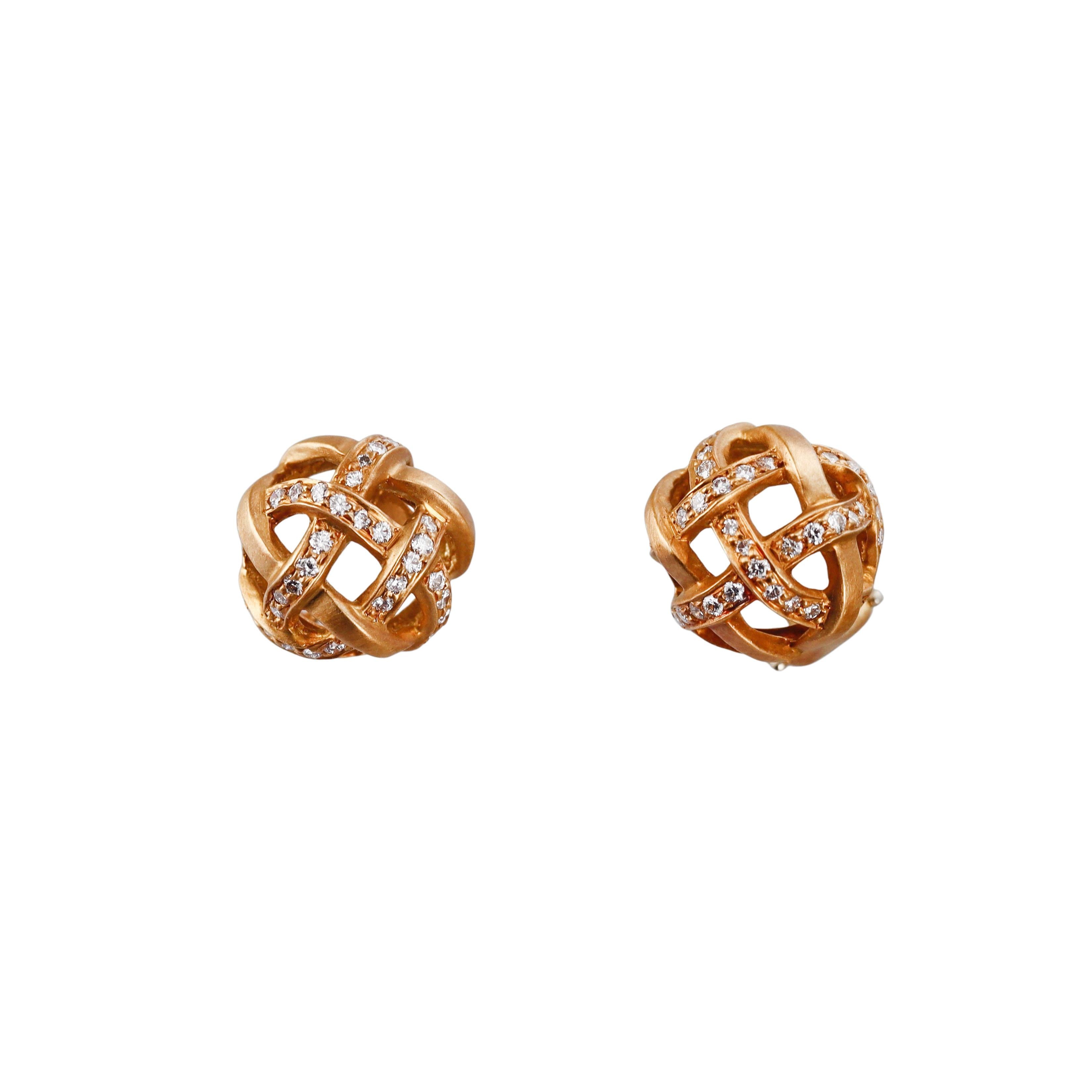 Angela Cummings Diamond Gold Woven Earrings