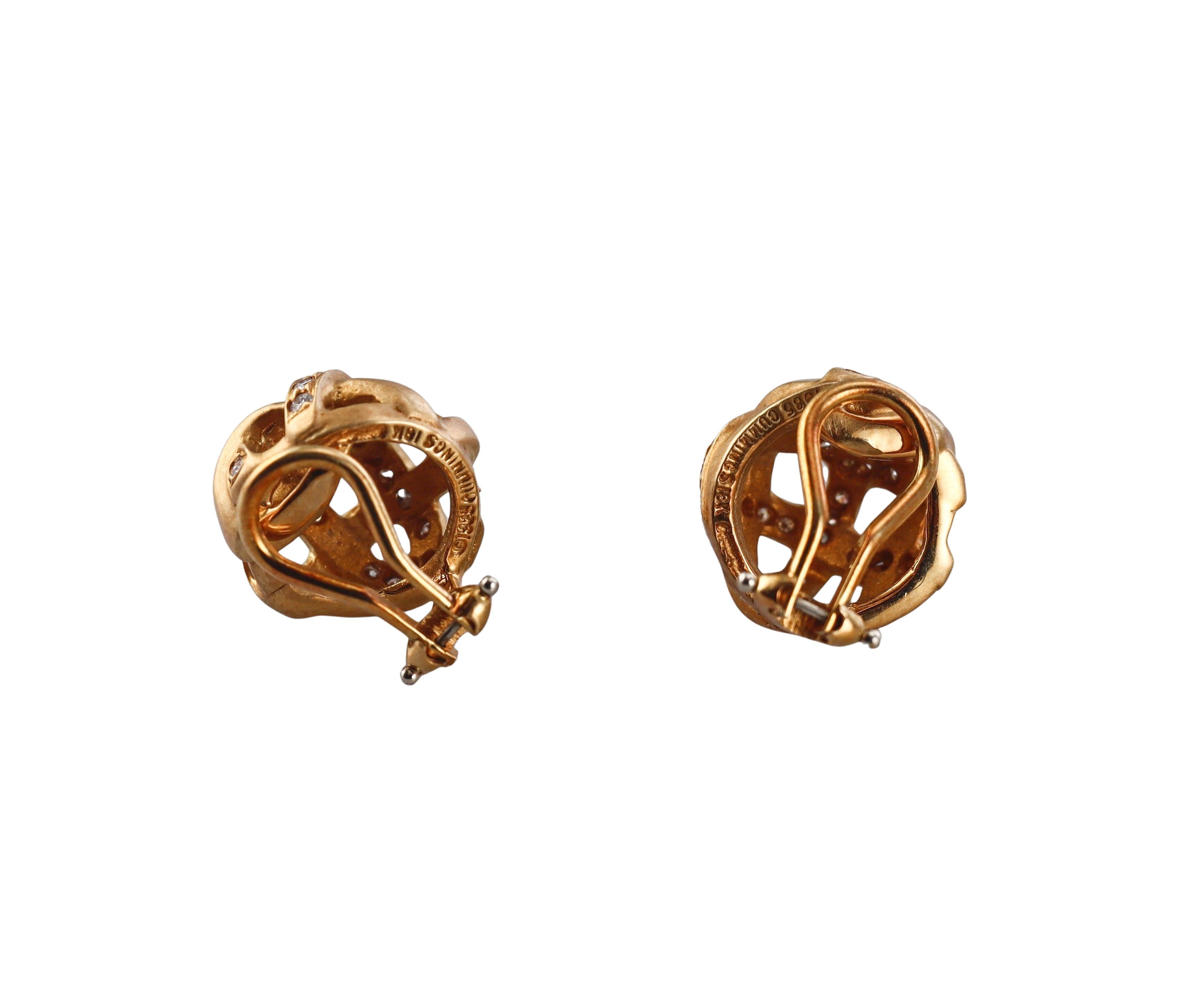 Angela Cummings Diamond Gold Woven Earrings