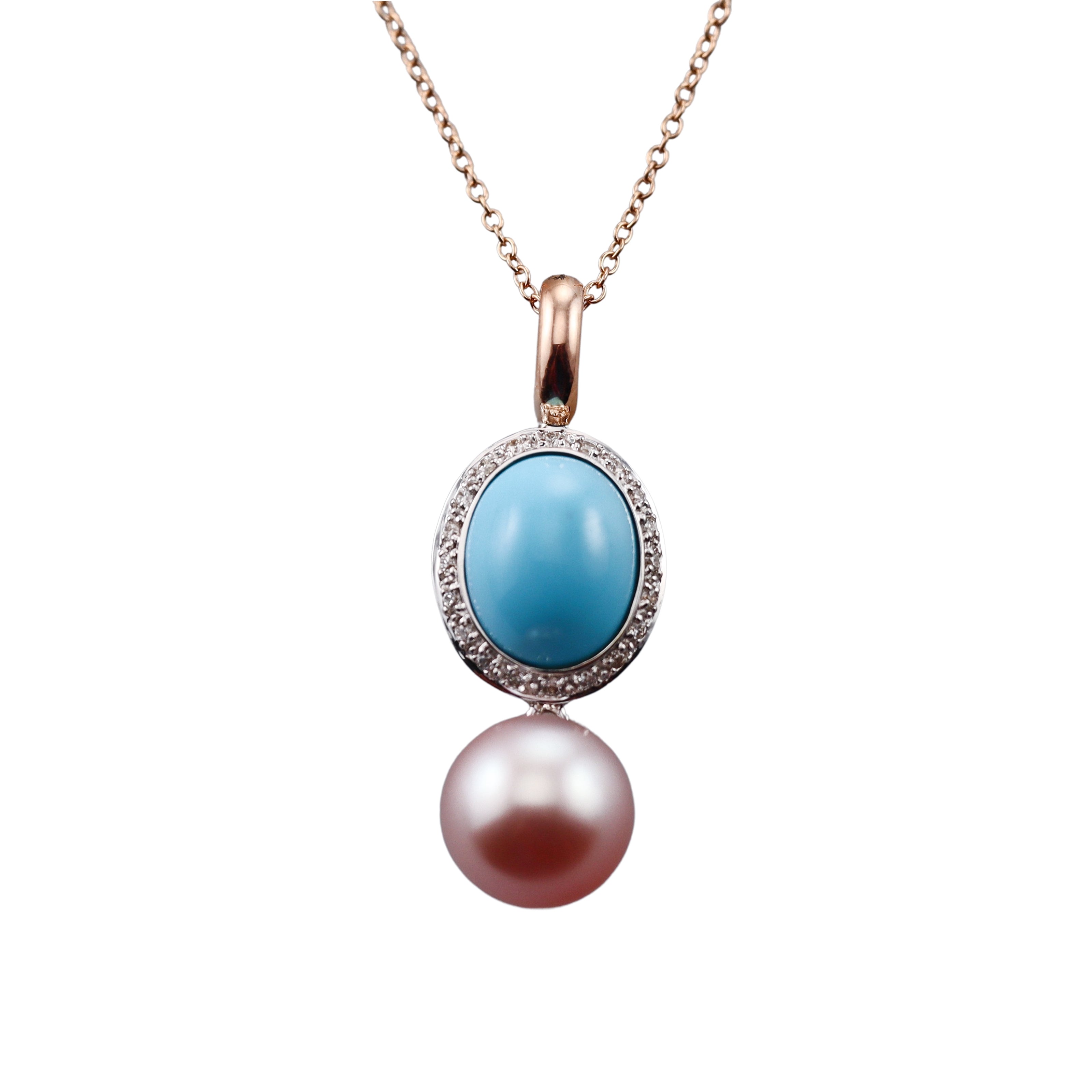 Mimi Milano Leela Turquoise Diamond Pearl Gold Pendant Necklace