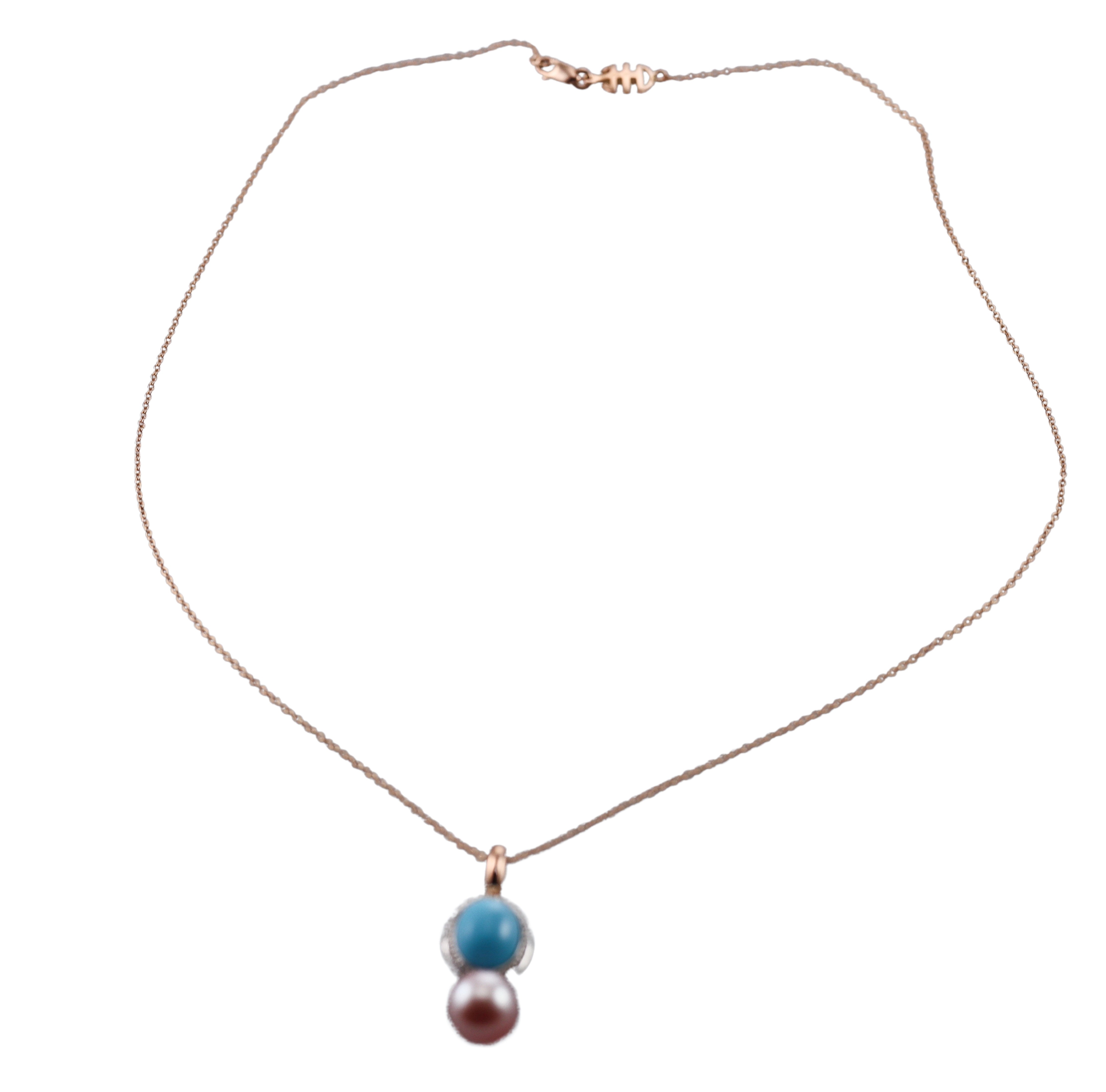 Mimi Milano Leela Turquoise Diamond Pearl Gold Pendant Necklace