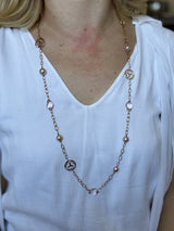Mimi Milano Juliet Heart Rose Quartz Pearl Gold Station Necklace