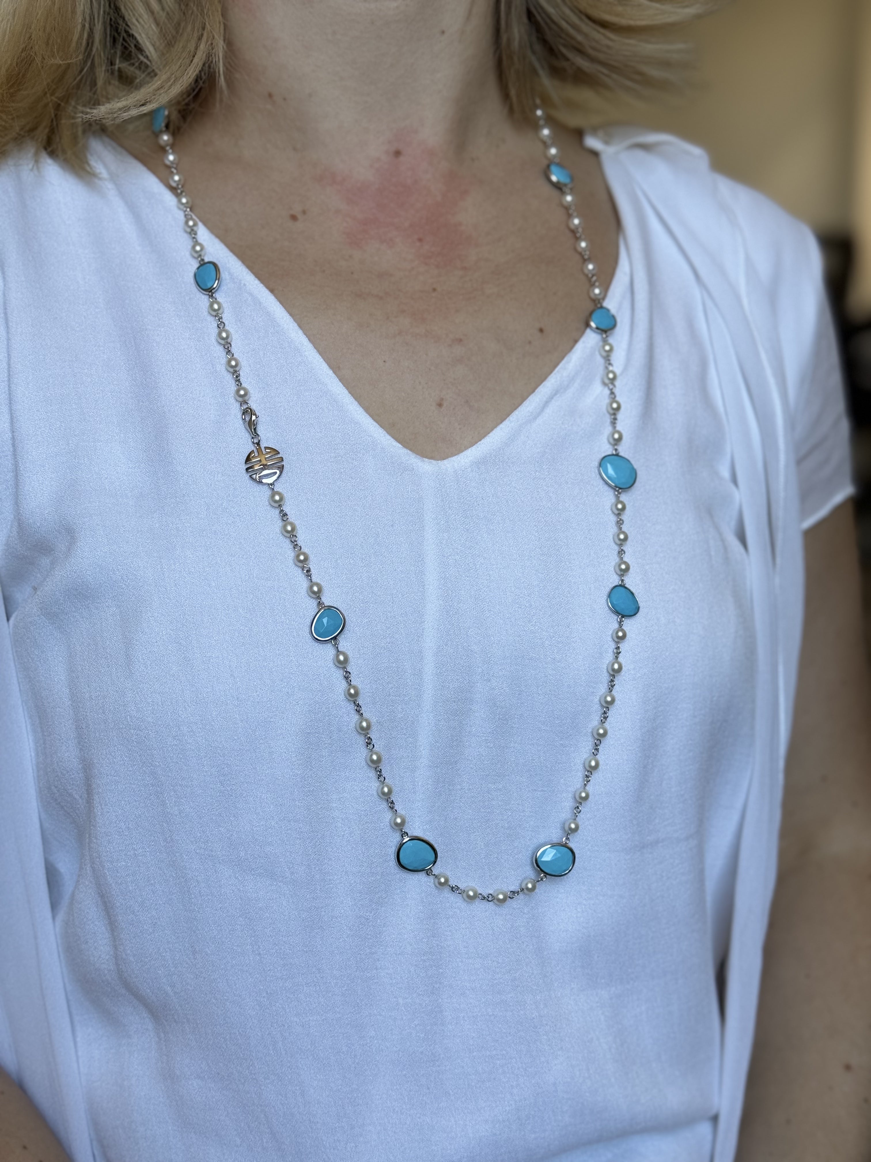 Mimi Milano Pearl Turquoise Gold Long Necklace
