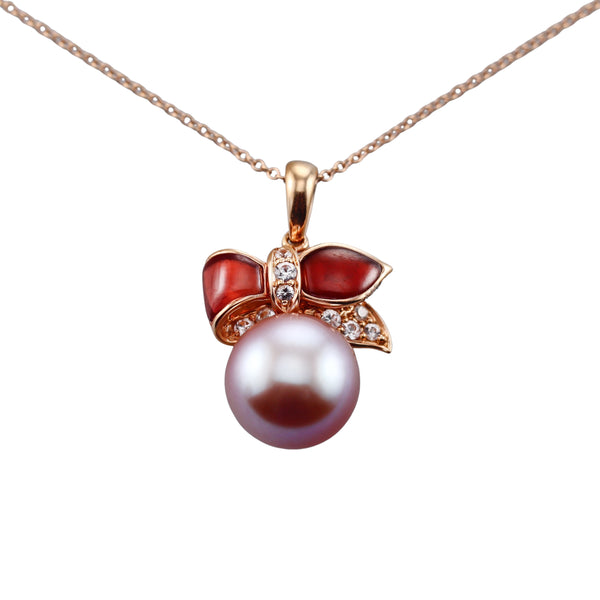 Mimi Milano Ribbon Sapphire Garnet Pearl Gold Pendant Necklace