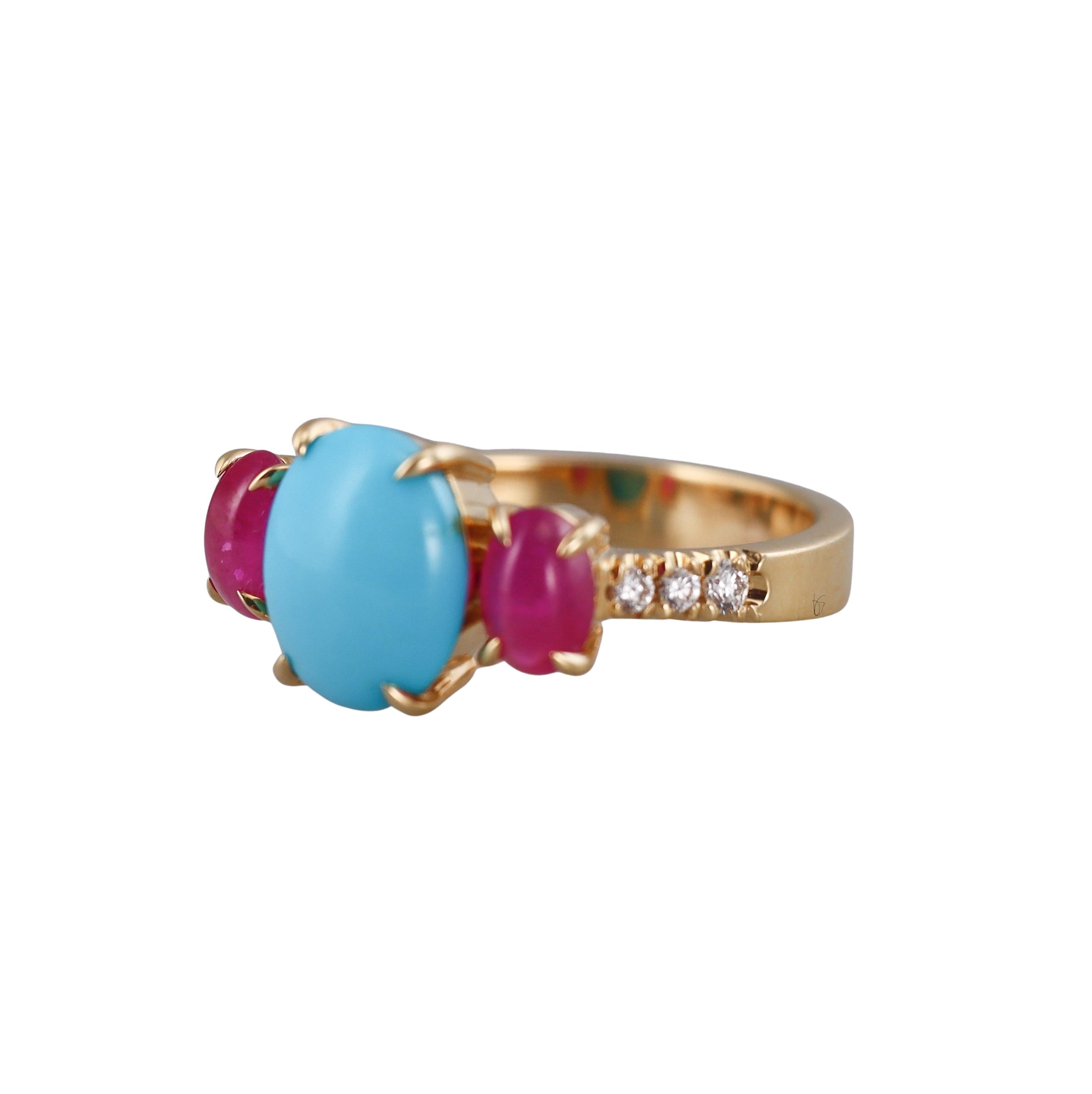 Aletto Brothers Ruby Turquoise Diamond Gold Ring