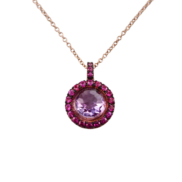 Mimi Milano Happy Pink Sapphire Amethyst Gold Pendant Necklace