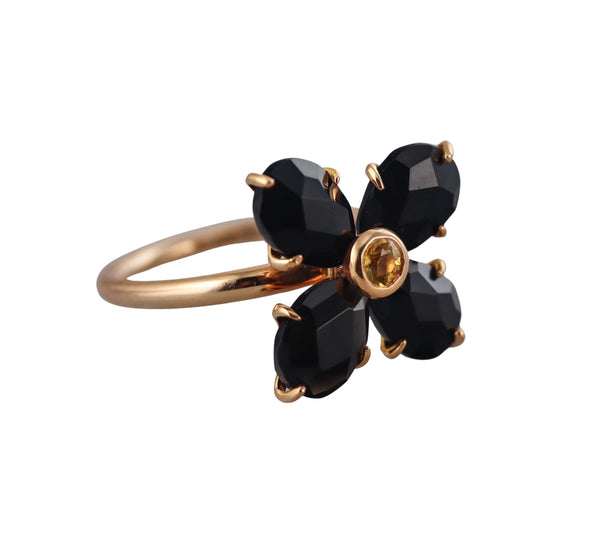 Mimi Milano Bloom Black Obsidian Yellow Sapphire Gold Flower Ring