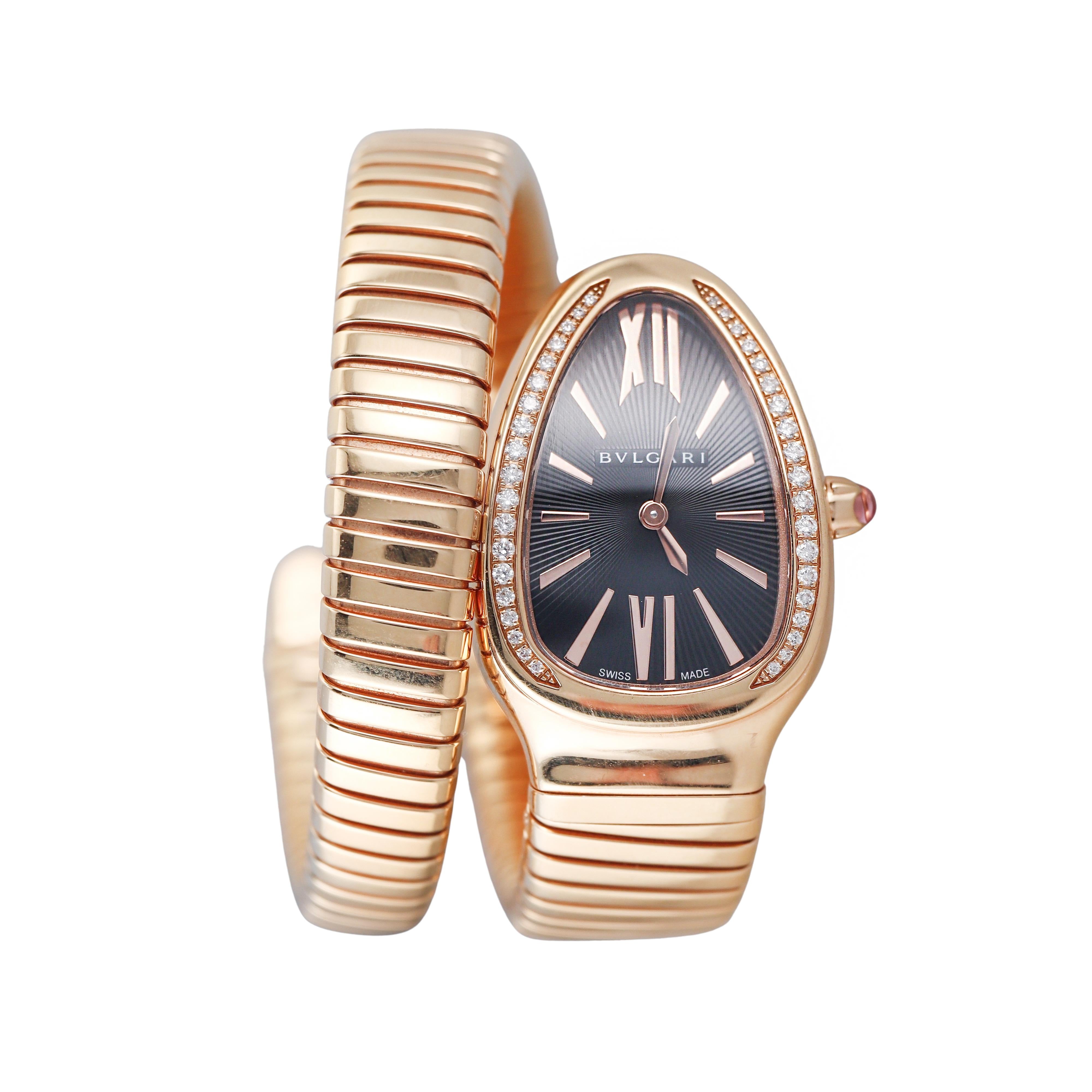 Bulgari Serpenti Tubogas Rose Gold Diamond Black Dial Ladies Watch SP P 35 G
