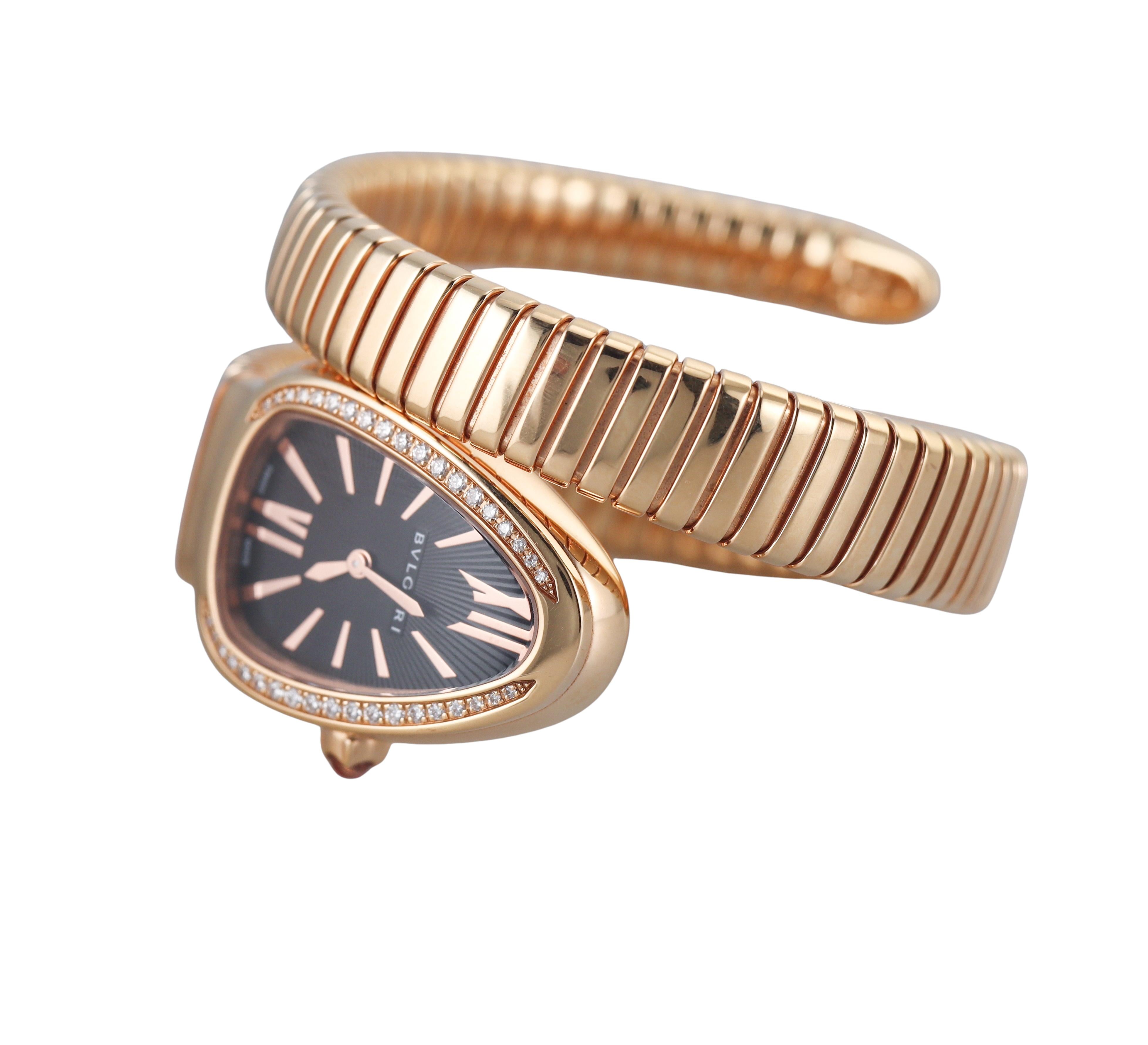 Bulgari Serpenti Tubogas Rose Gold Diamond Black Dial Ladies Watch SP P 35 G