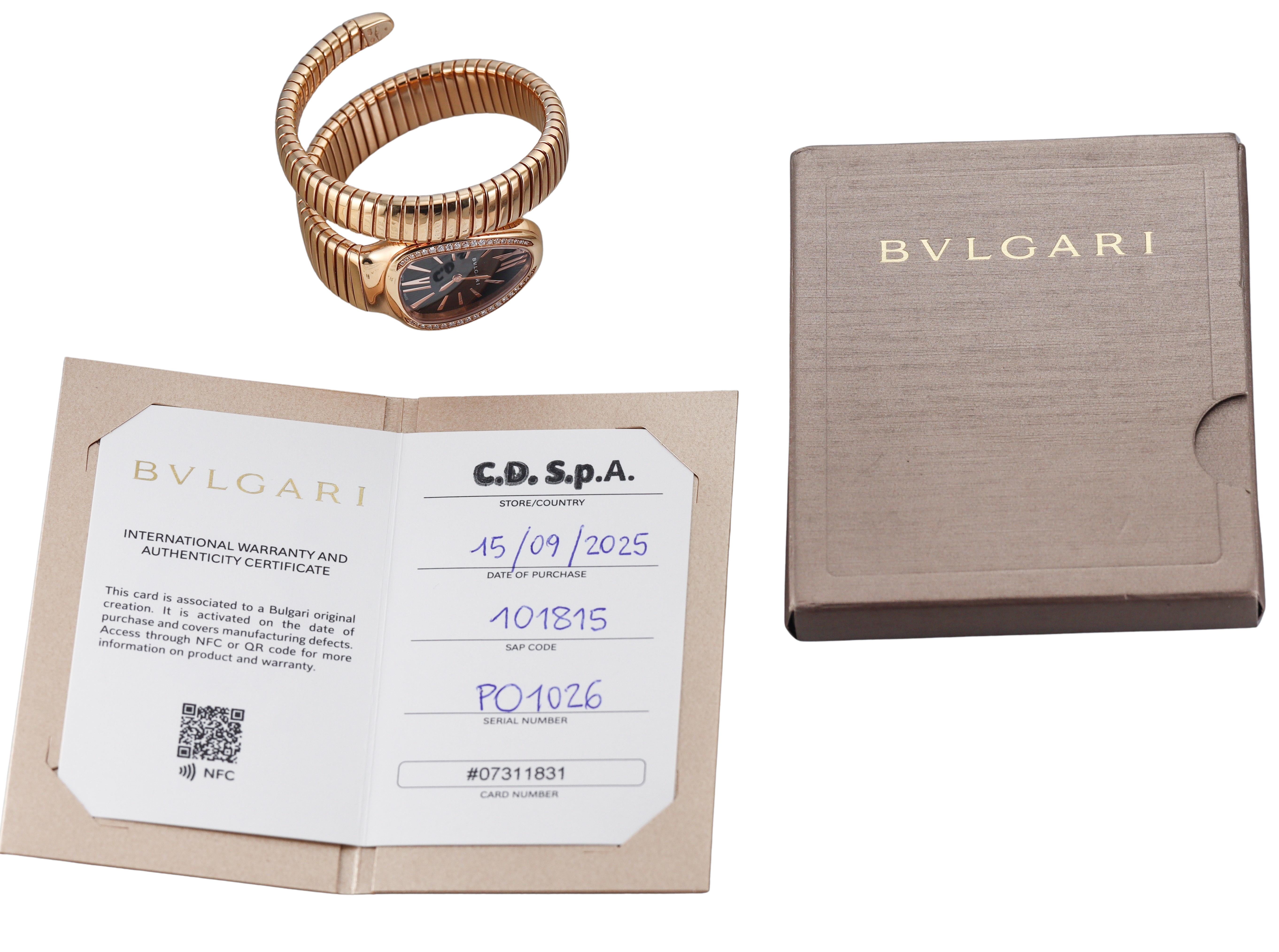 Bulgari Serpenti Tubogas Rose Gold Diamond Black Dial Ladies Watch SP P 35 G