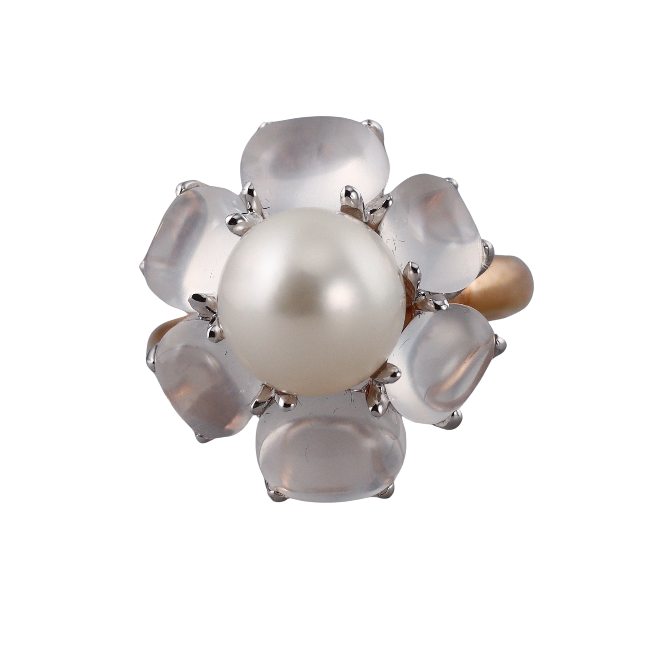 Mimi Milano Leela Pearl Crystal Gold Flower Ring