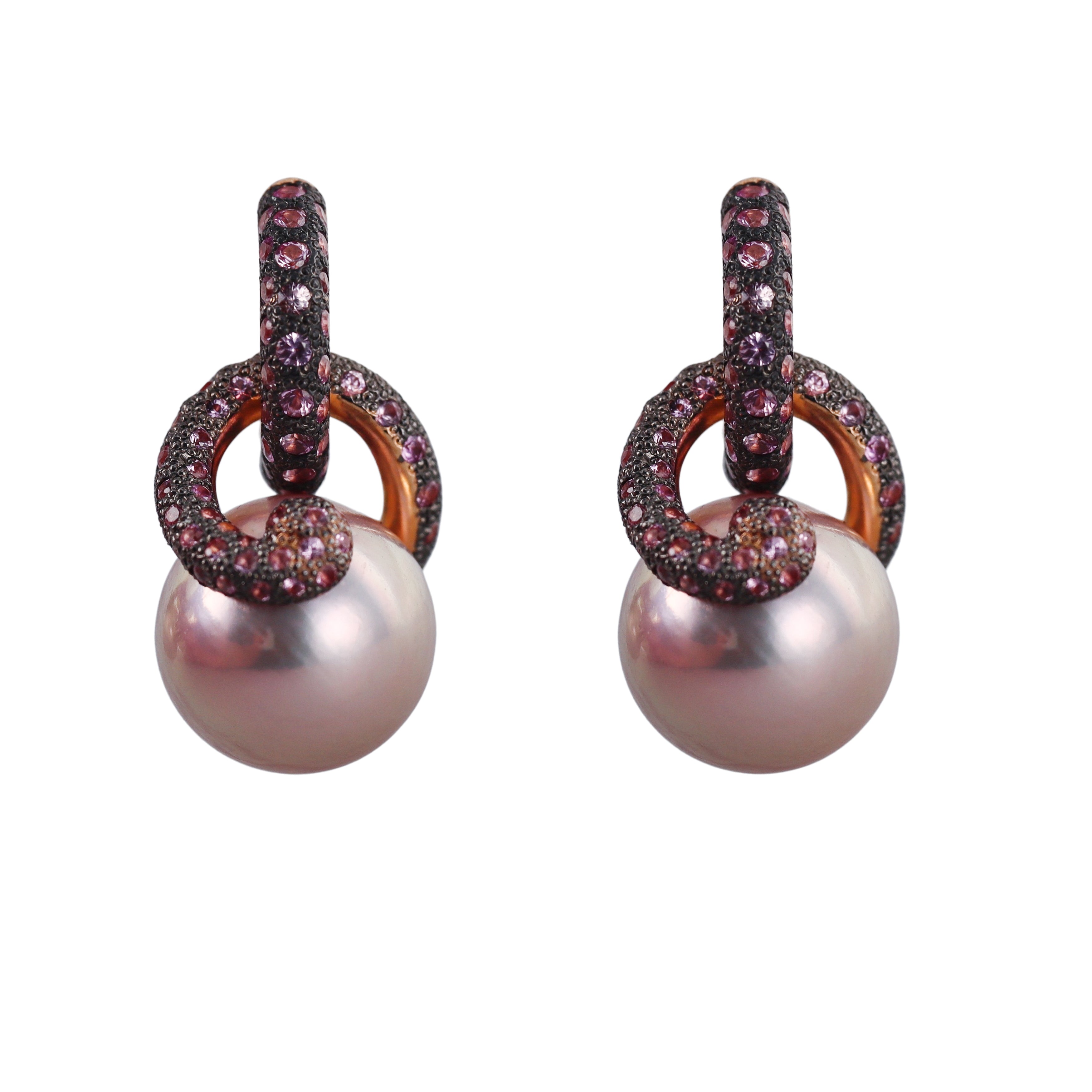 Mimi Milano Boutique Pink Sapphire Pearl Gold Earrings