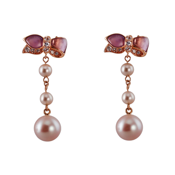 Mimi Milano Ribbon Sapphire Pearl Amethyst Gold Drop Earrings