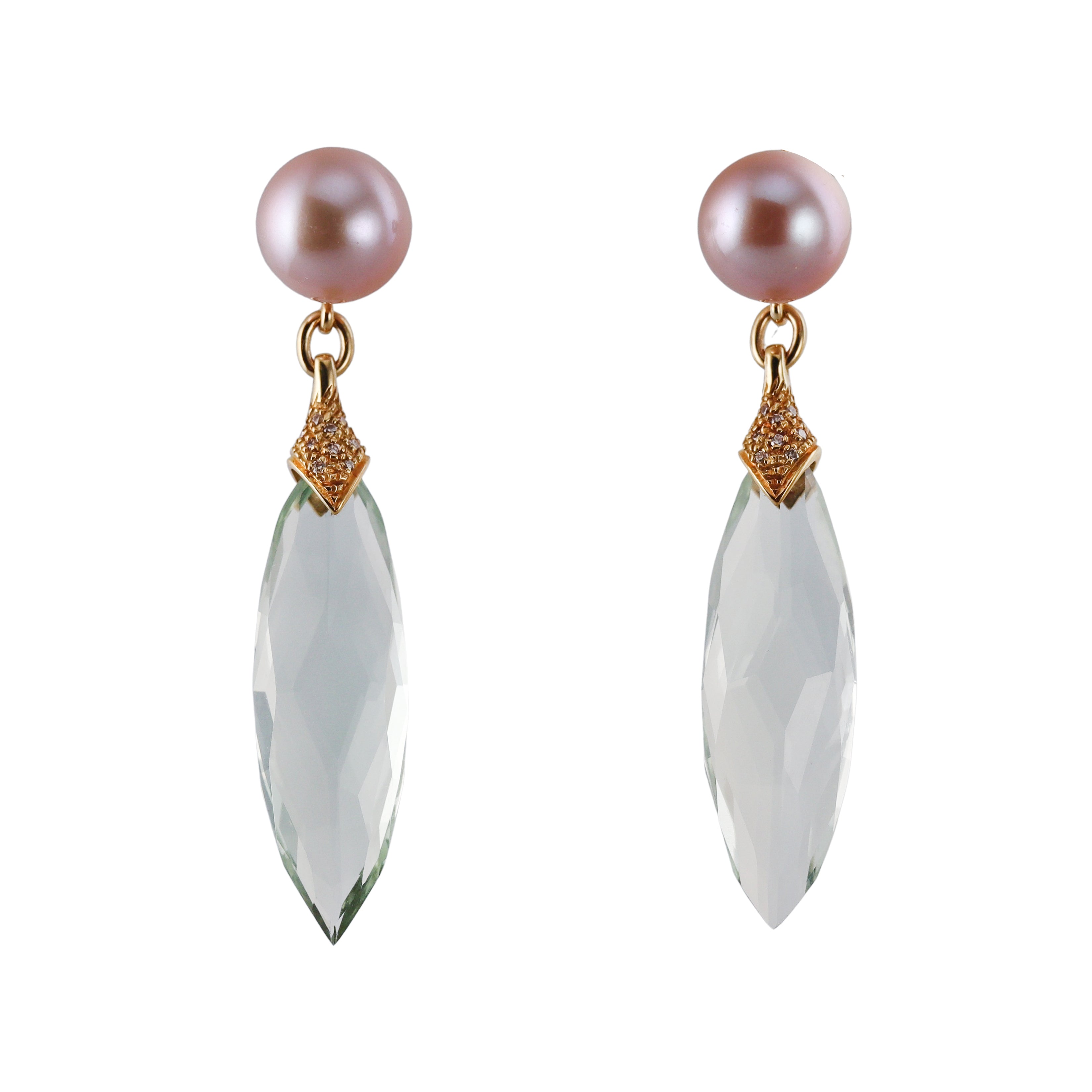 Mimi Milano Jasmine Prasiolite Pearl Diamond Gold Earrings