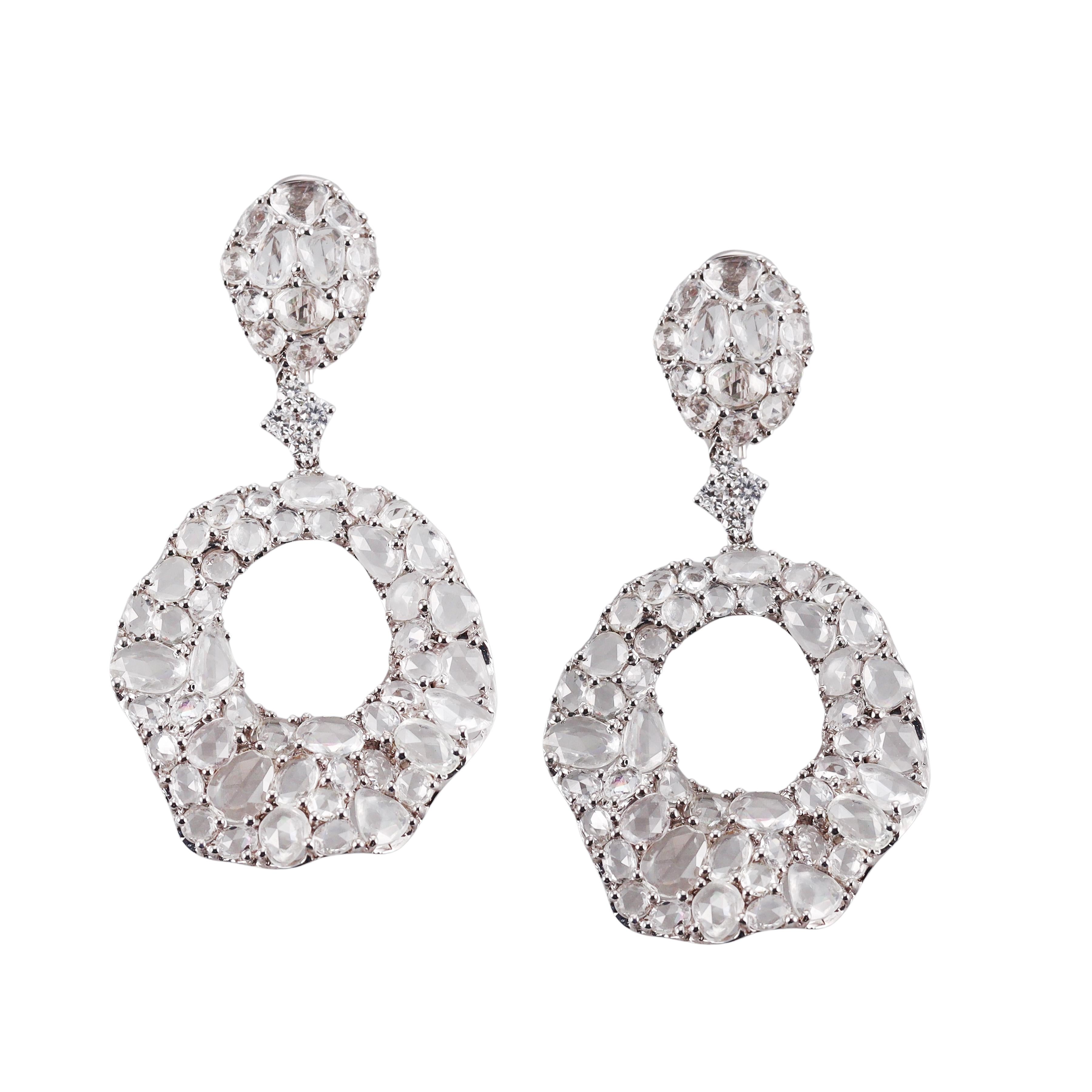 White Sapphire Diamond Gold Drop Earrings