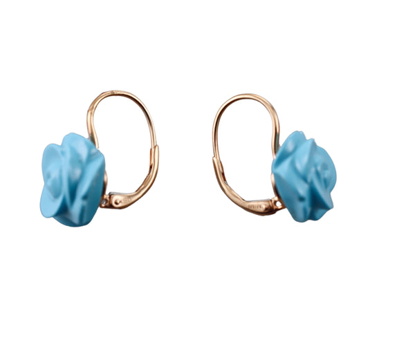 Mimi Milano Grace Carved Turquoise Rose Flower Gold Earrings