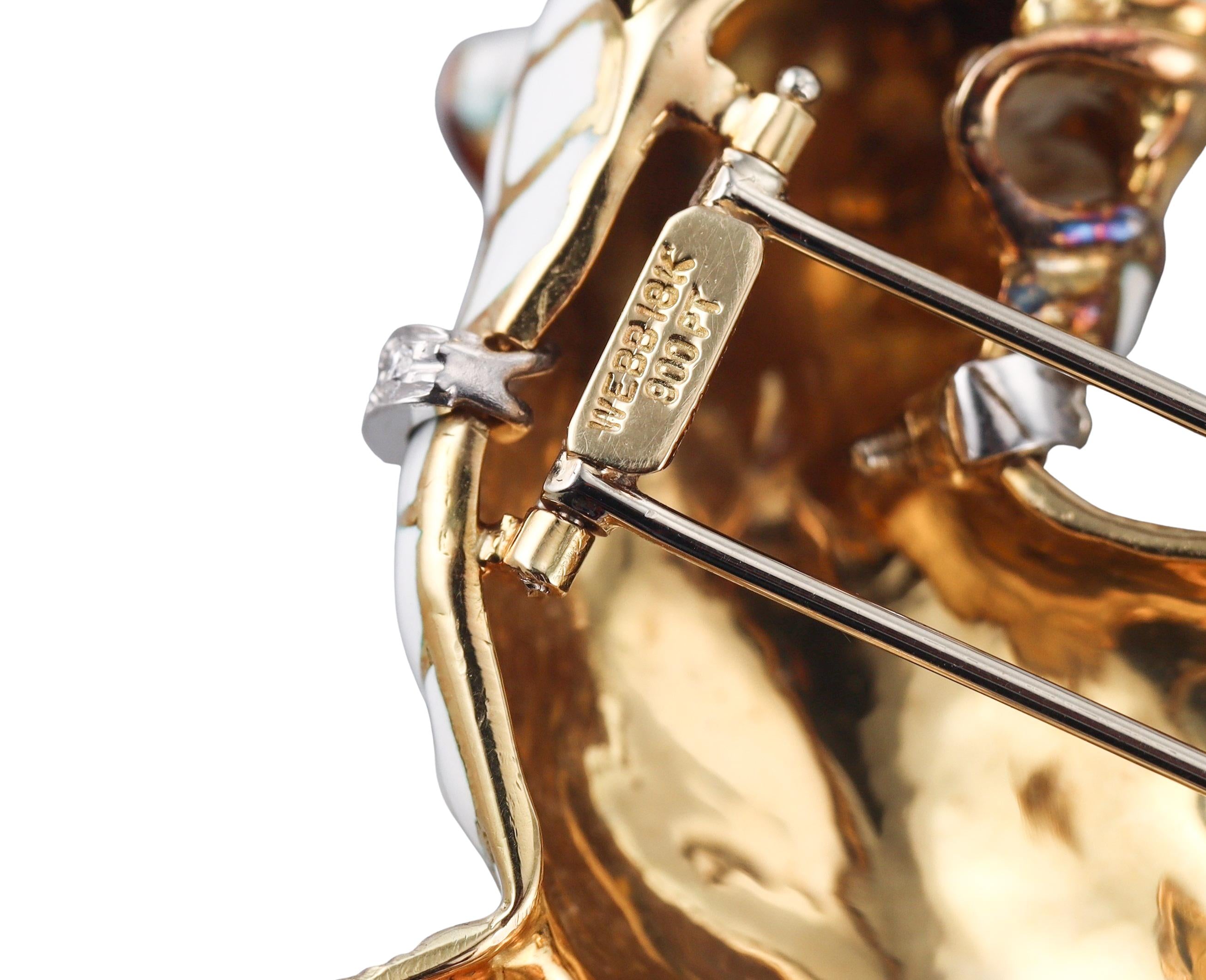 David Webb Kingdom Diamond Ruby Enamel Gold Platinum Panther Brooch