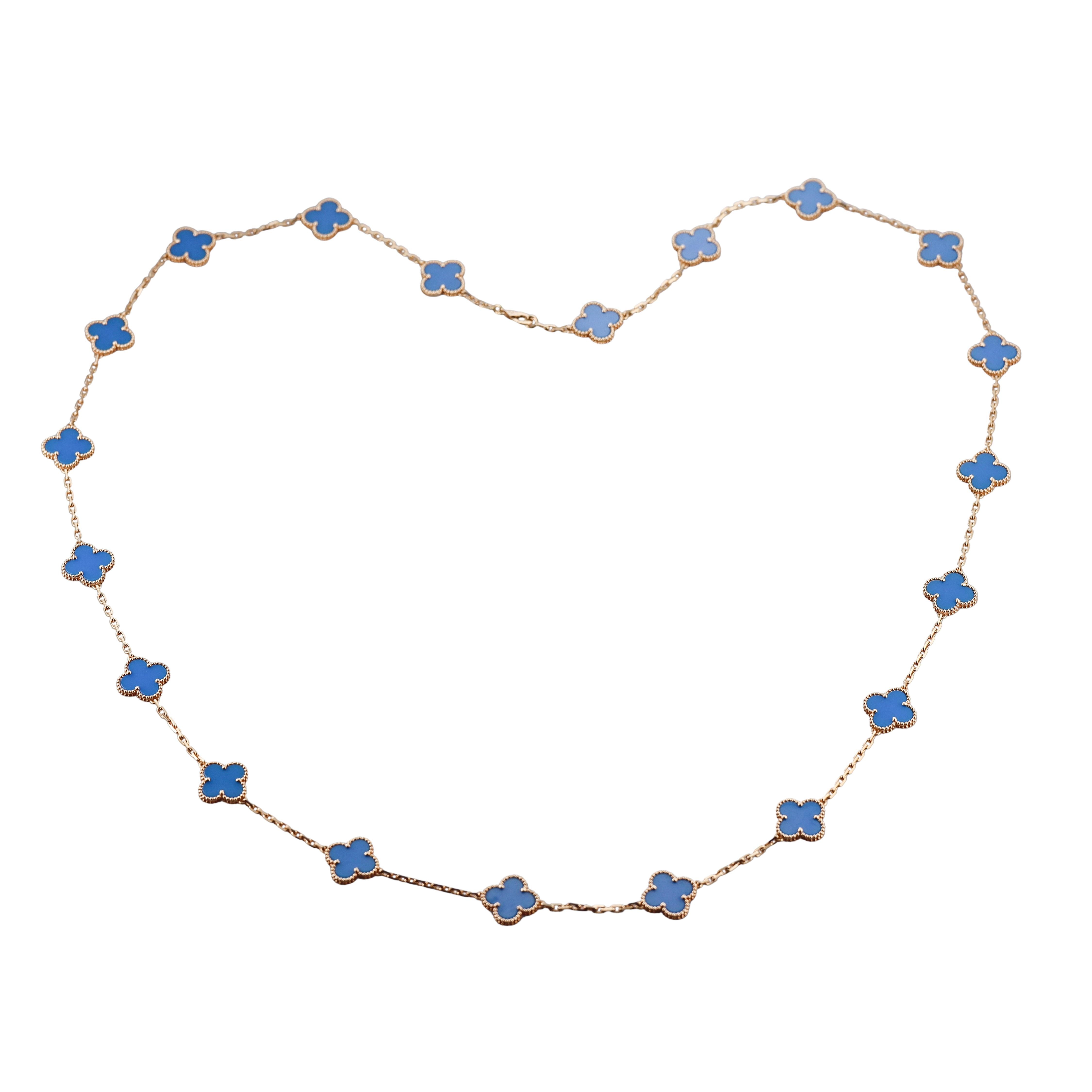 Van Cleef & Arpels Vintage Alhambra 20 Motif Blue Agate Gold Necklace