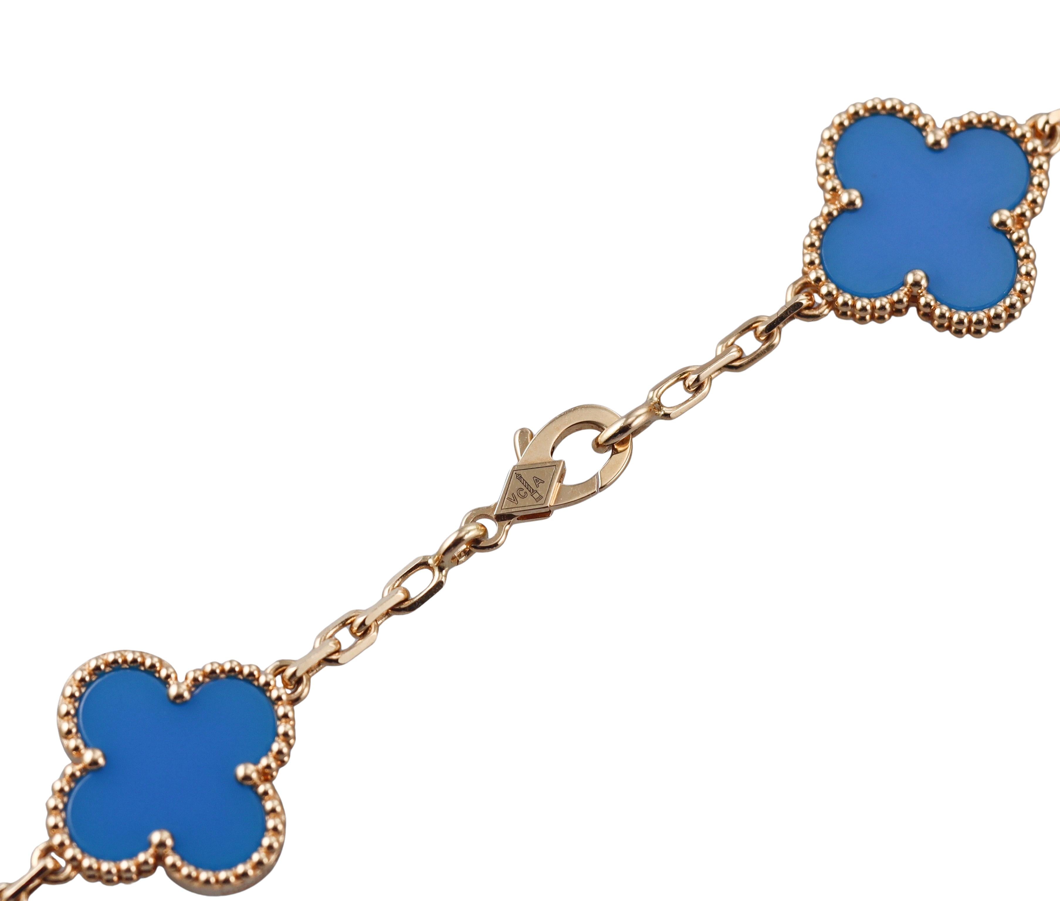 Van Cleef & Arpels Vintage Alhambra 20 Motif Blue Agate Gold Necklace