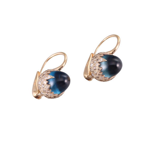 Pomellato Chimera 18k Gold Blue Topaz Diamond Earrings