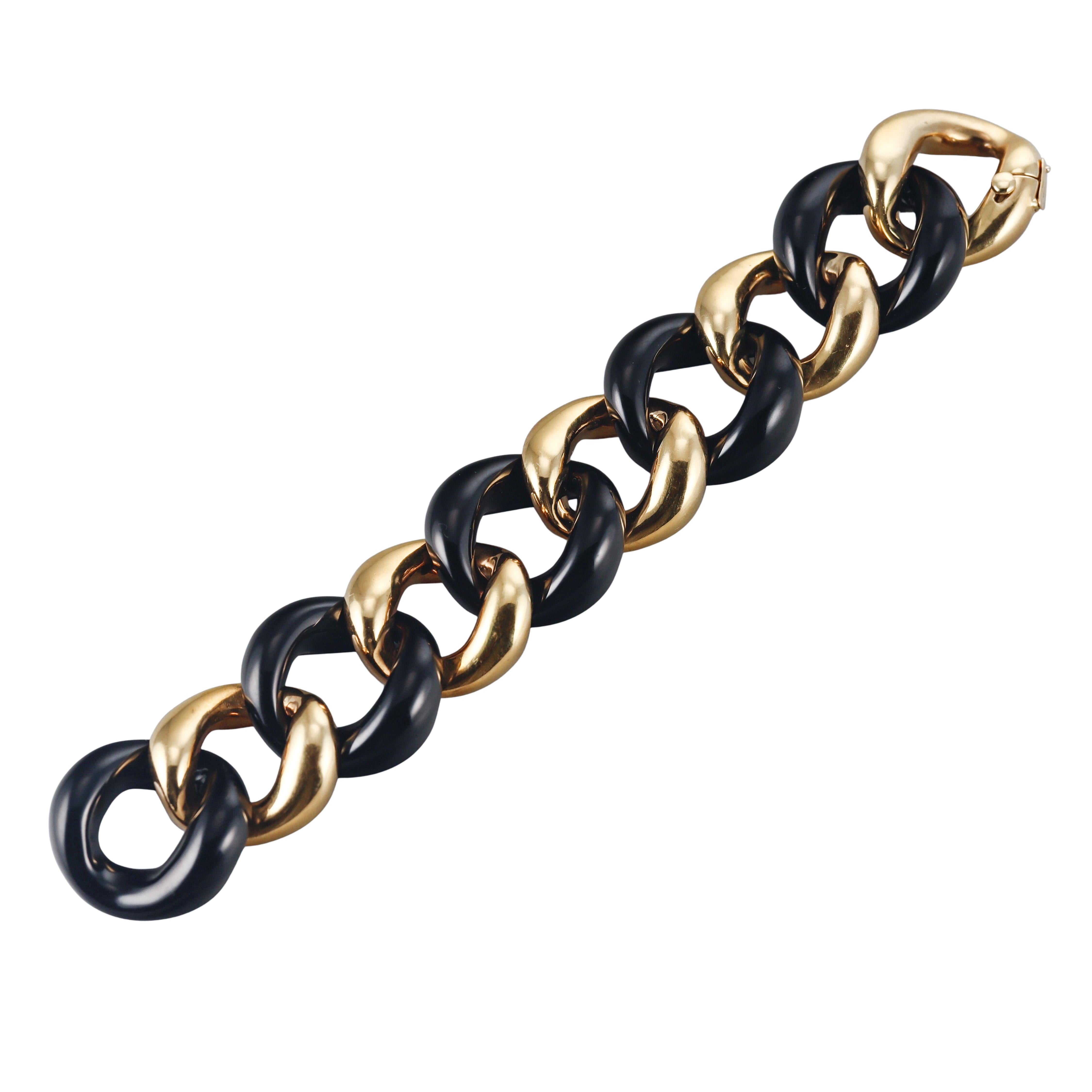 Seaman Schepps Onyx Gold Large Link Bracelet