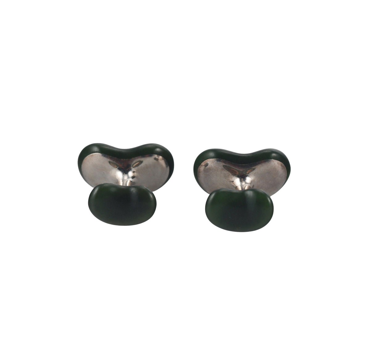 Tiffany & Co Elsa Peretti Nephrite Jade Silver Bean Cufflinks