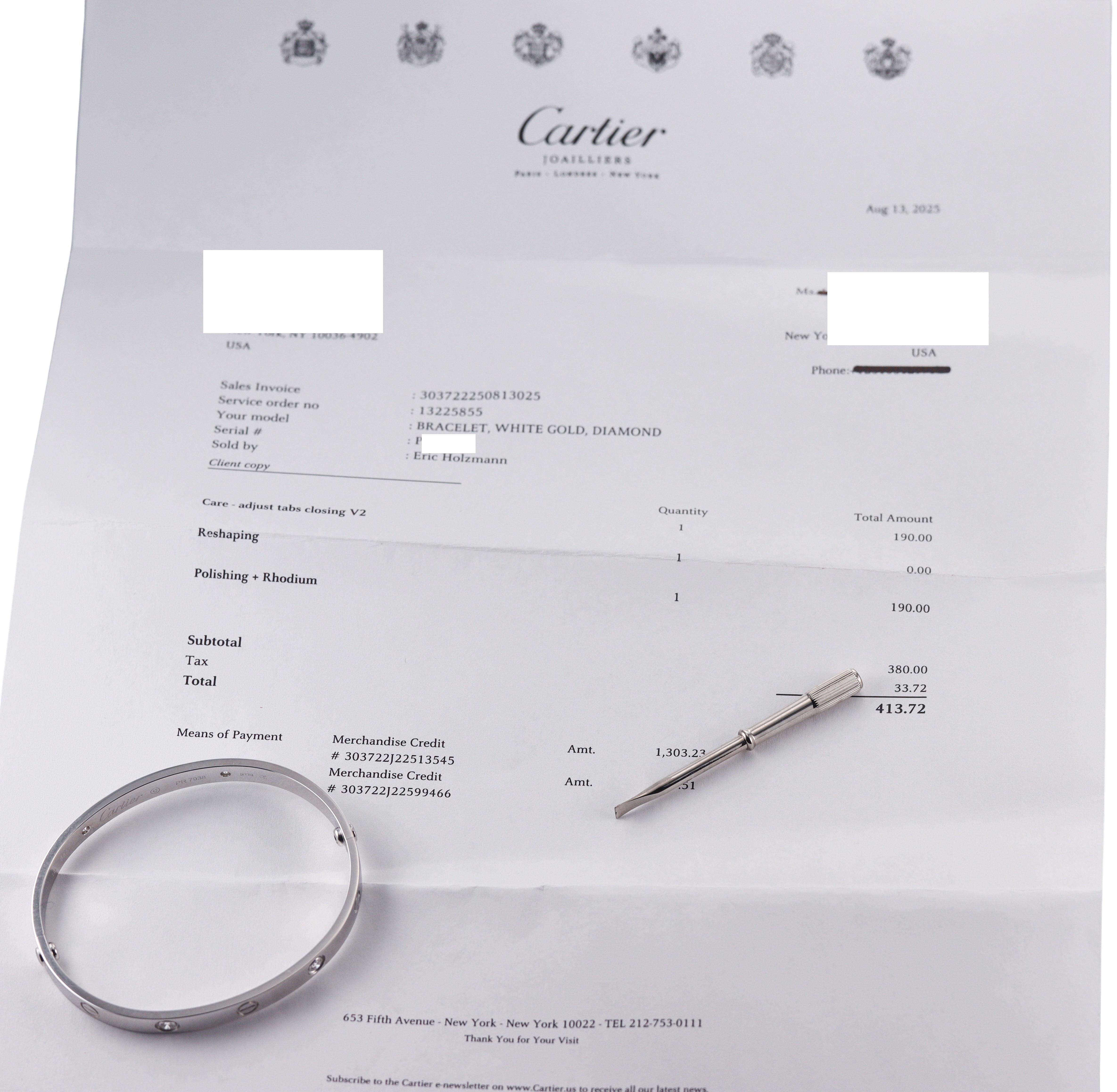 Cartier Love 4 Diamond White Gold Classic Model Bracelet Size 18