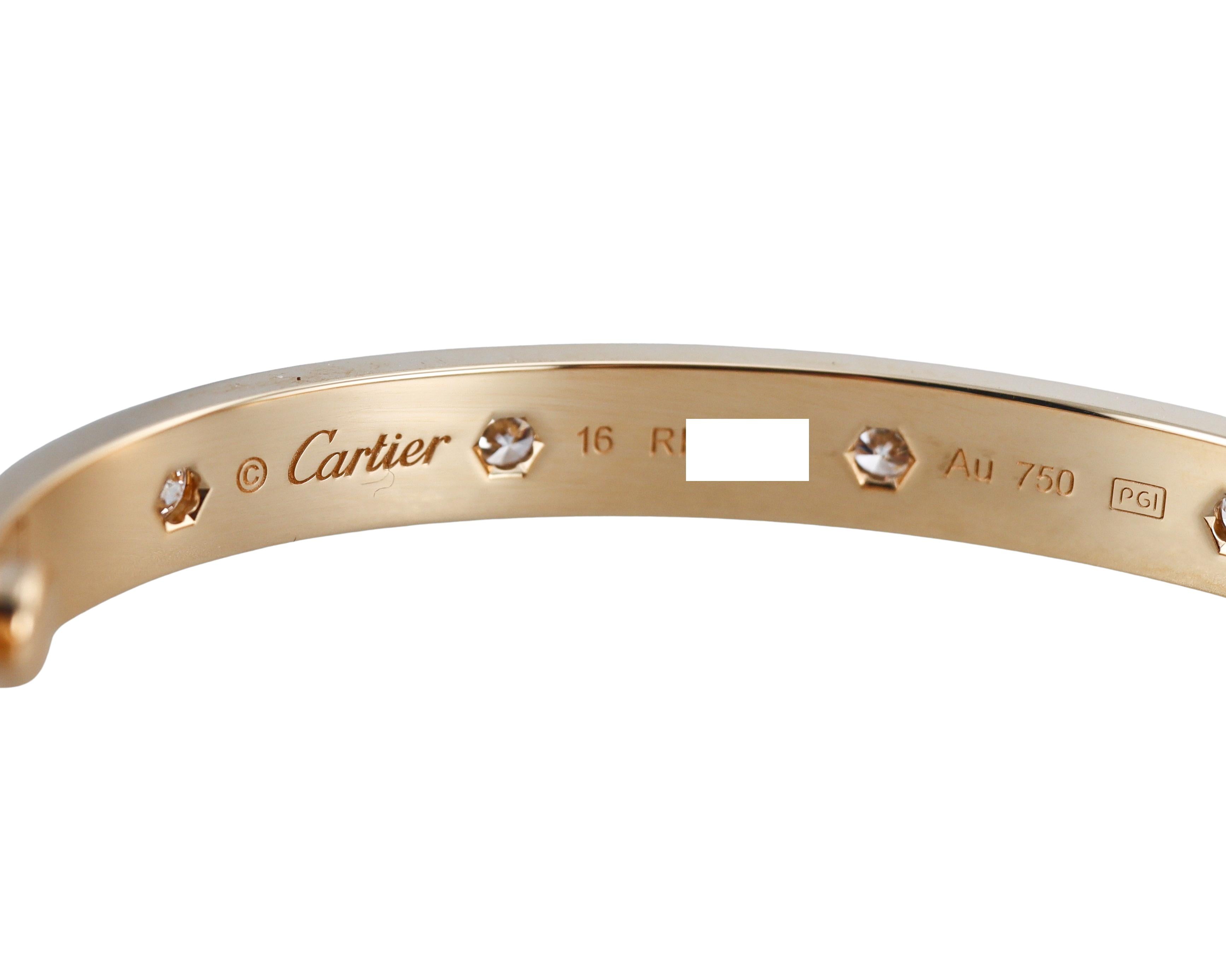 Cartier Love 10 Diamond Yellow Gold Classic Model Bracelet Size 16
