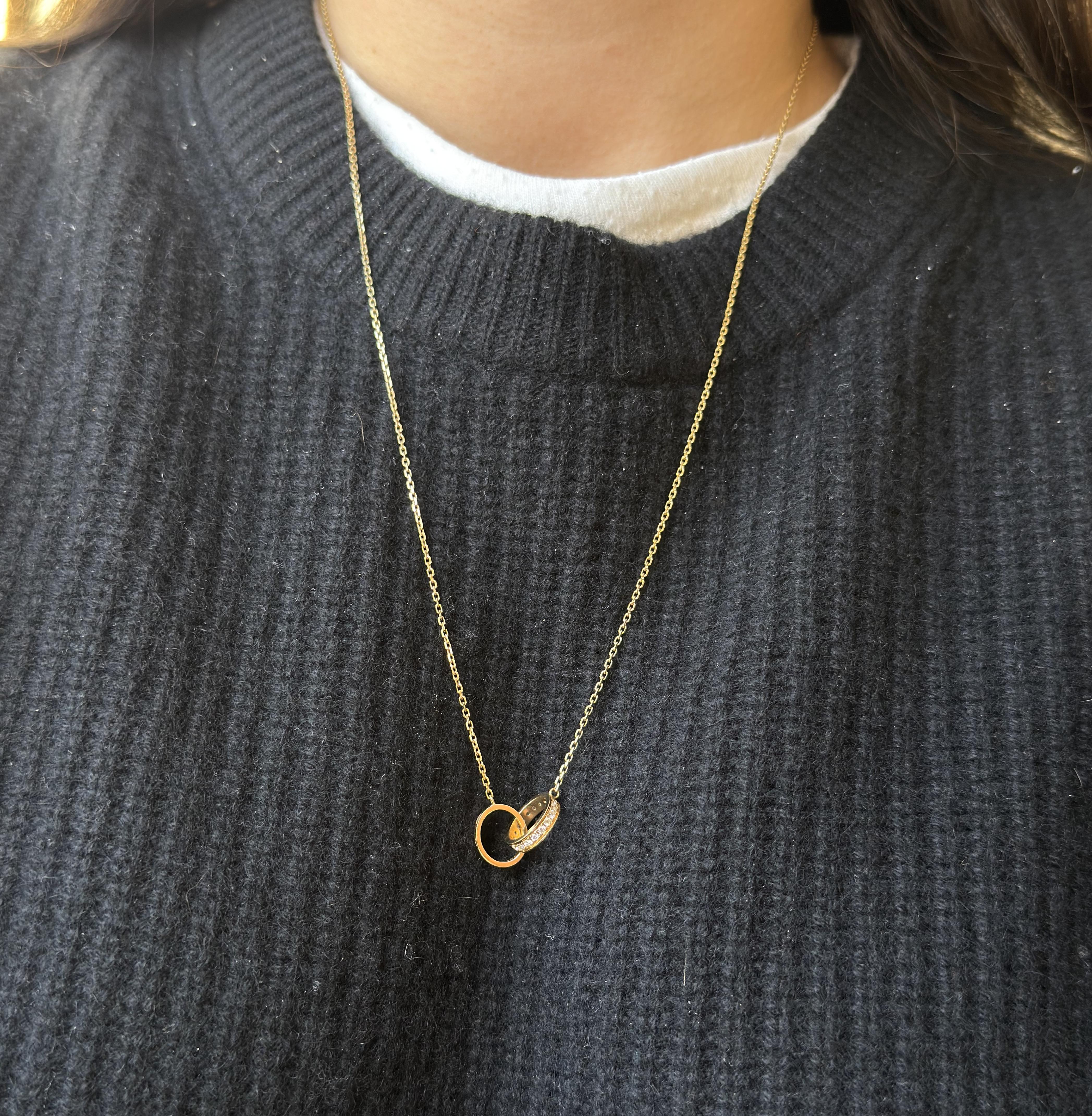 Cartier Love Yellow Gold Half Pave Diamond Pendant Necklace