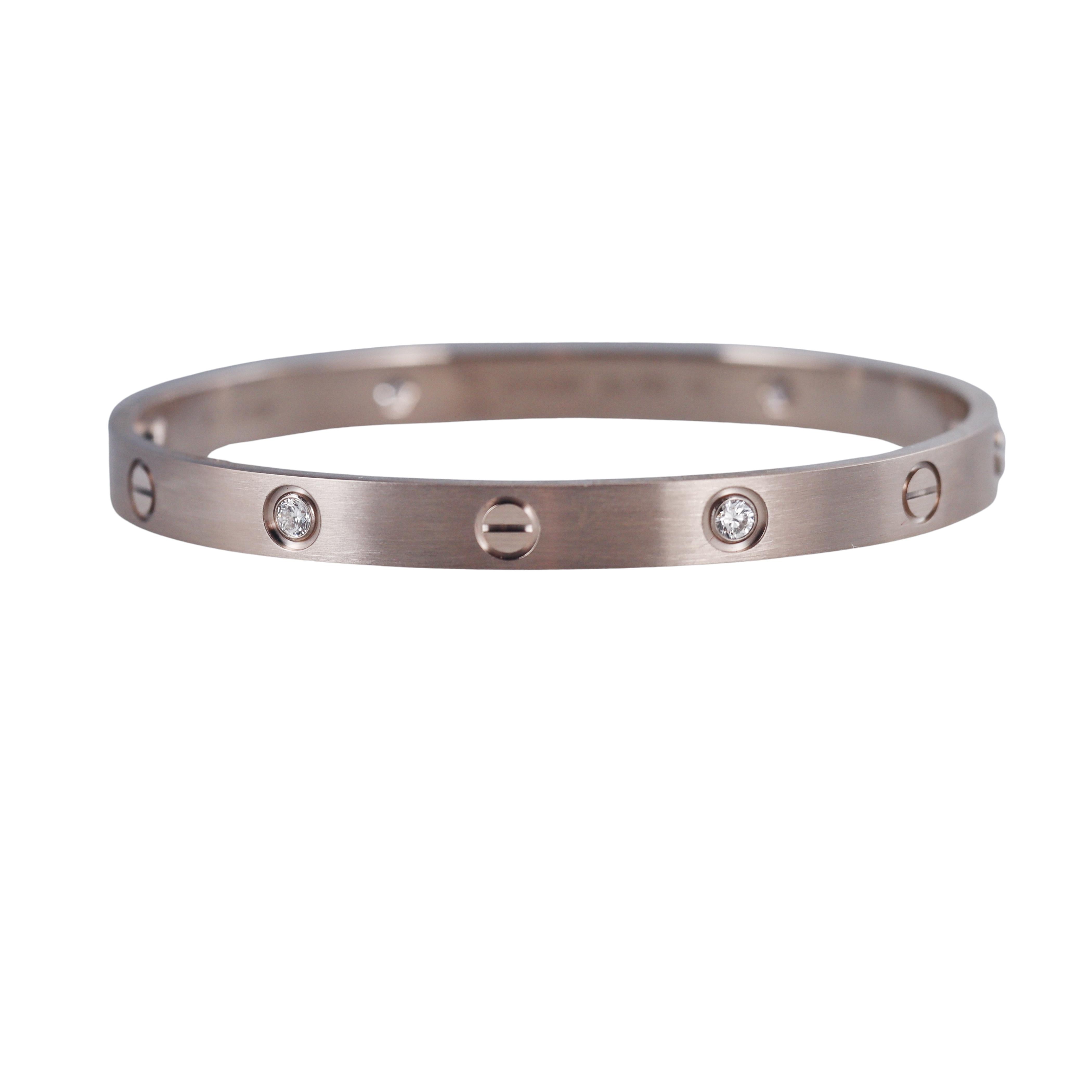 Cartier Love 4 Diamonds Brushed Finish Classic Model Bracelet Size 18
