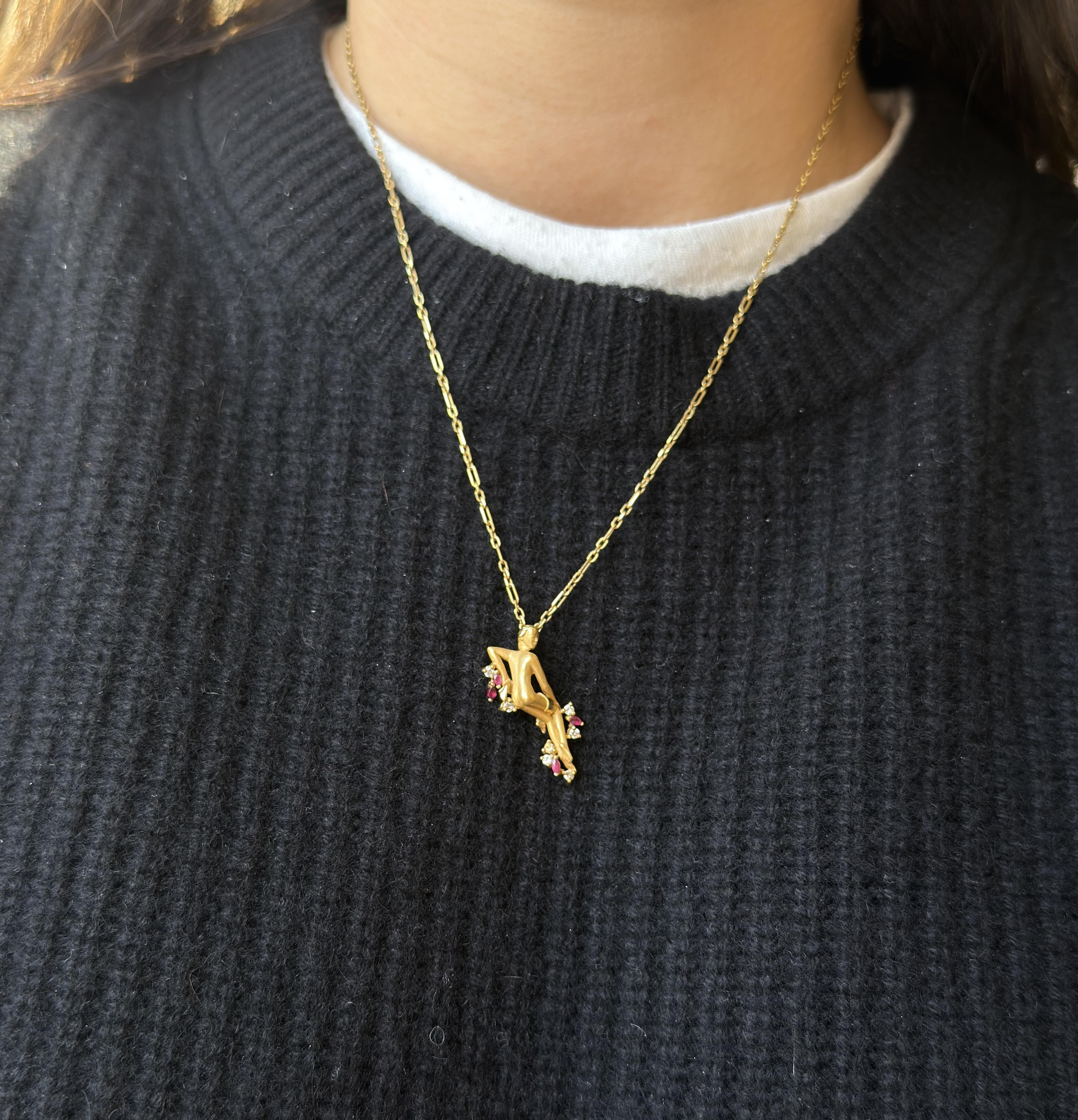 Carrera y Carrera Diamond Ruby Gold Nude Figure Pendant Necklace