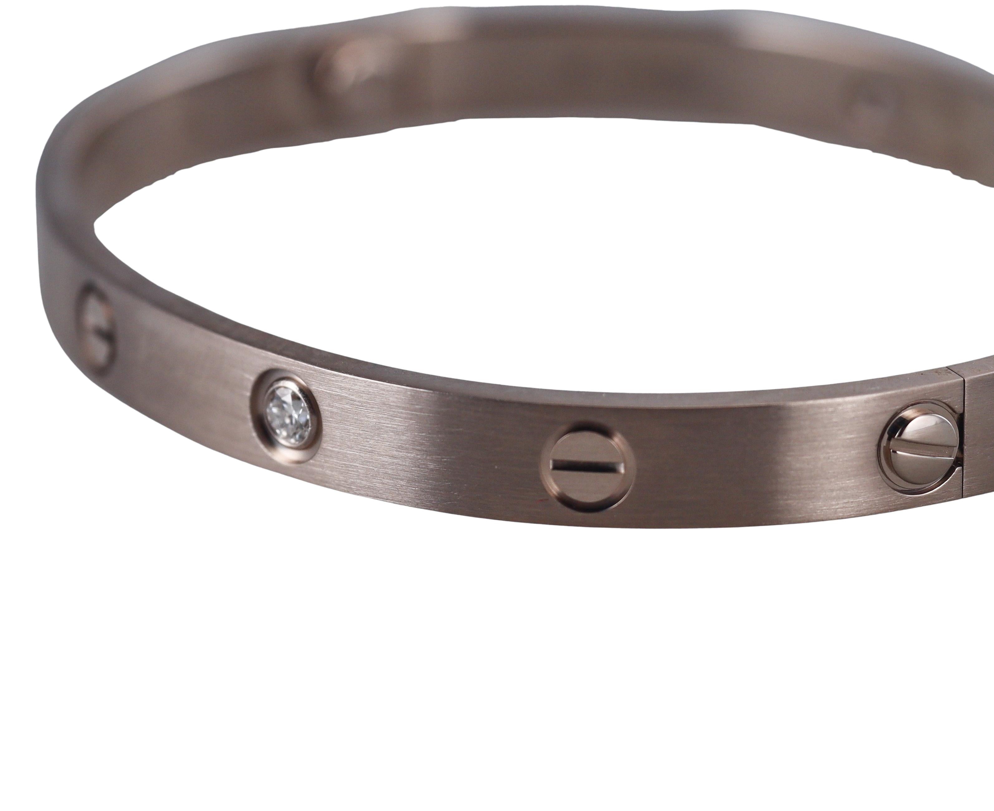 Cartier Love 4 Diamonds Brushed Finish Classic Model Bracelet Size 18