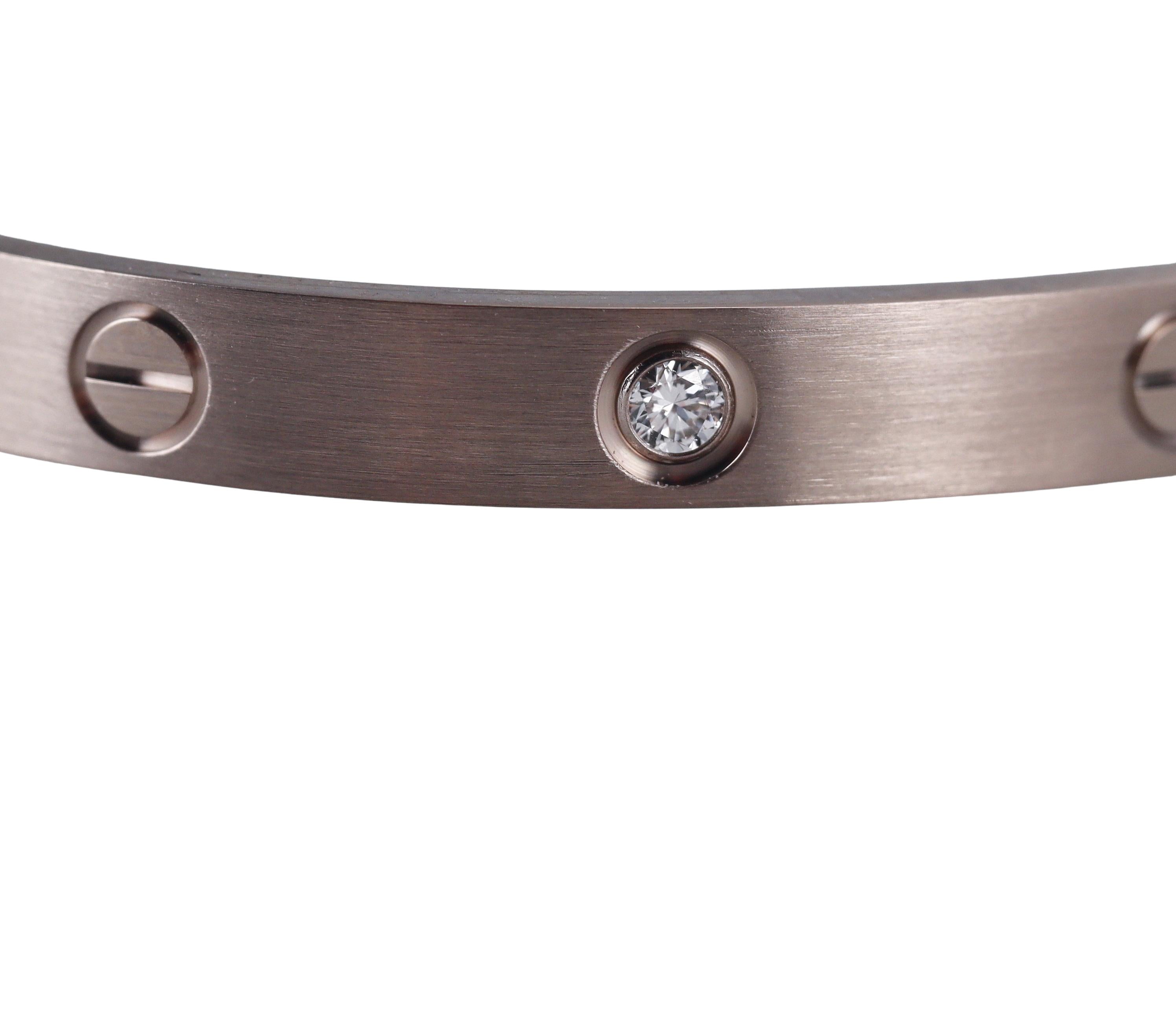 Cartier Love 4 Diamonds Brushed Finish Classic Model Bracelet Size 18