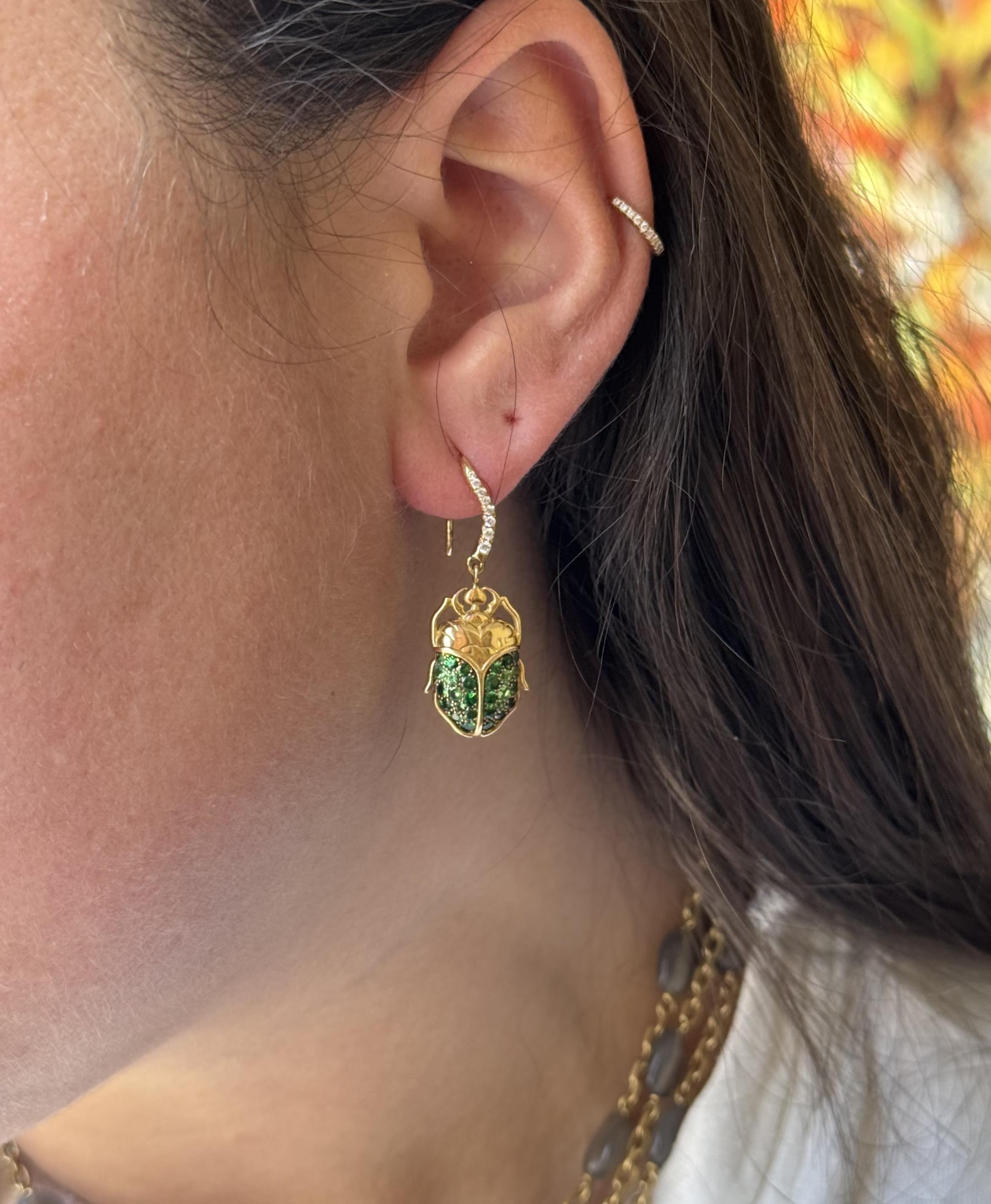 Aurelie Bidermann Tsavorite Diamond Gold Scarab Earrings