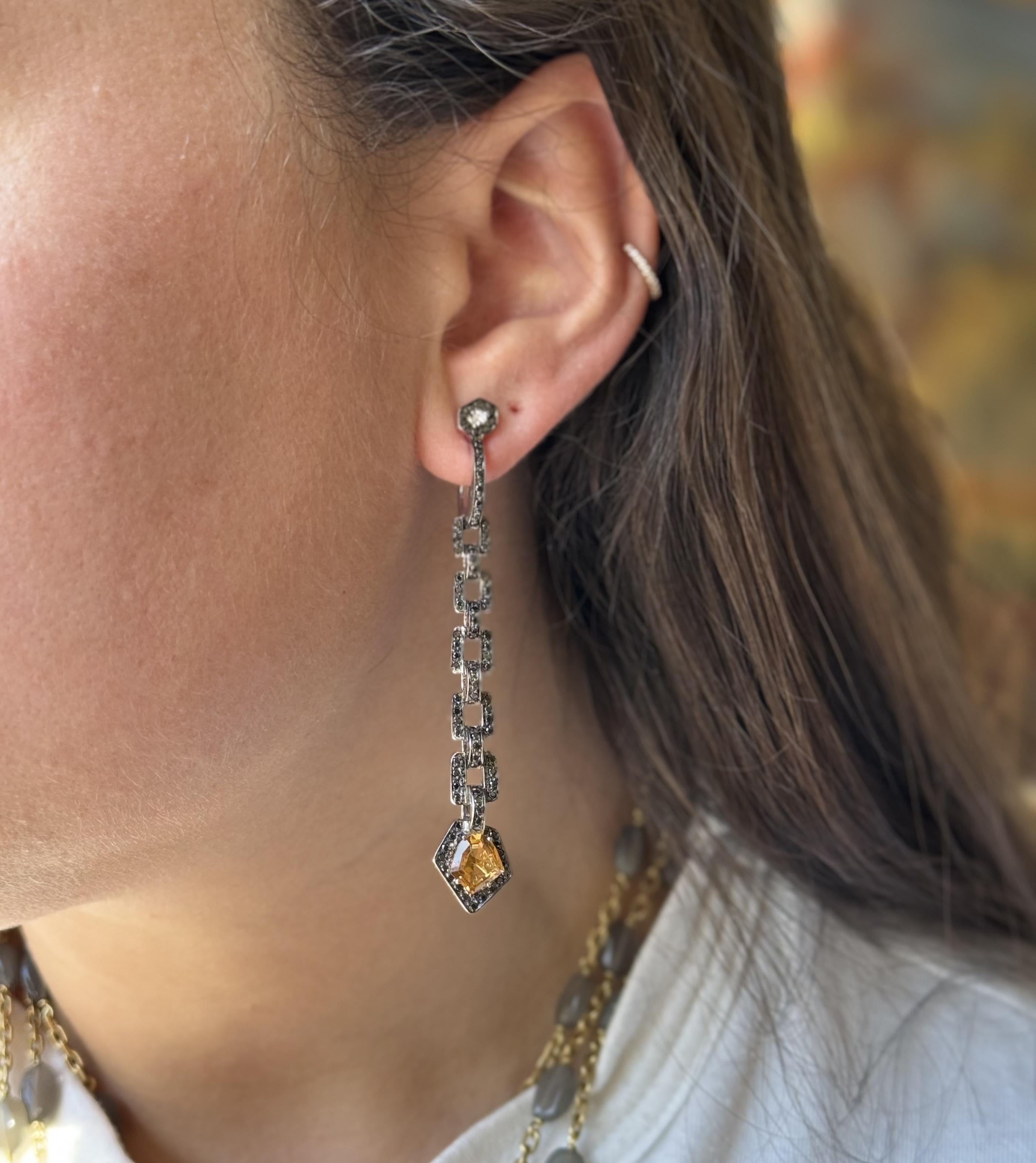 H. Stern Black Diamond Citrine Gold Drop Earrings