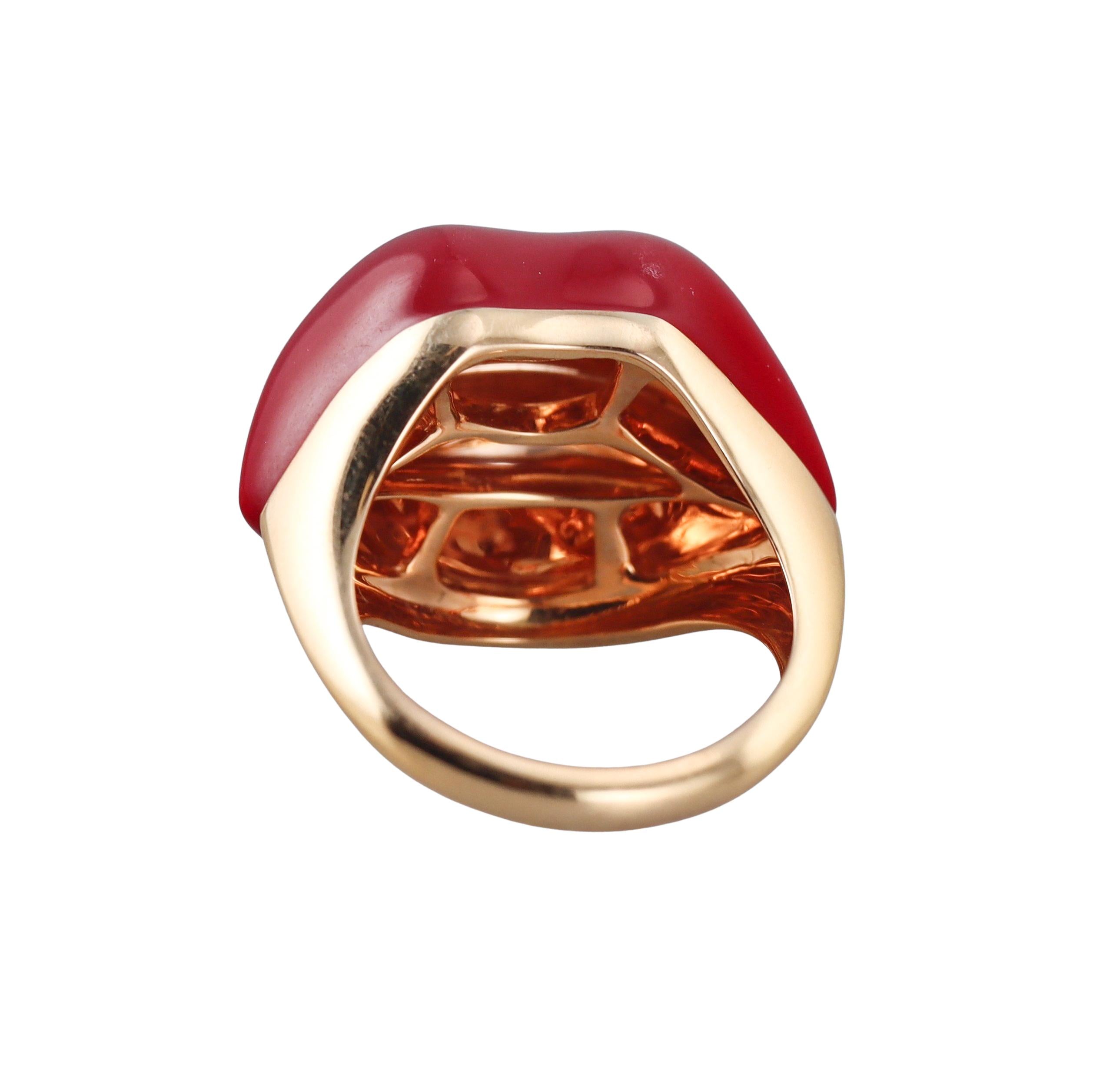 Mattioli Rose Gold Red Enamel Lips Ring