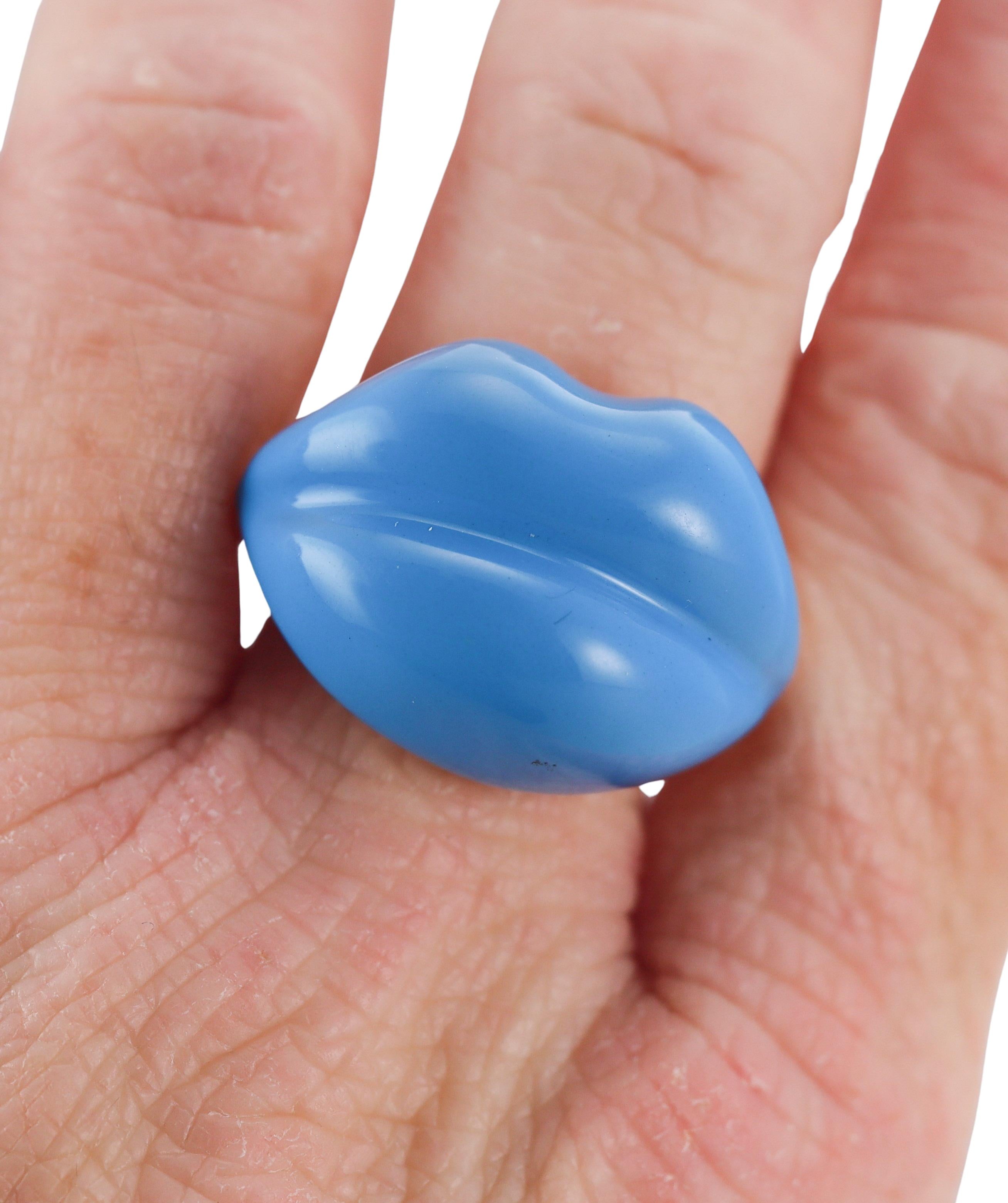 Mattioli Rose Gold Blue Enamel Lips Ring