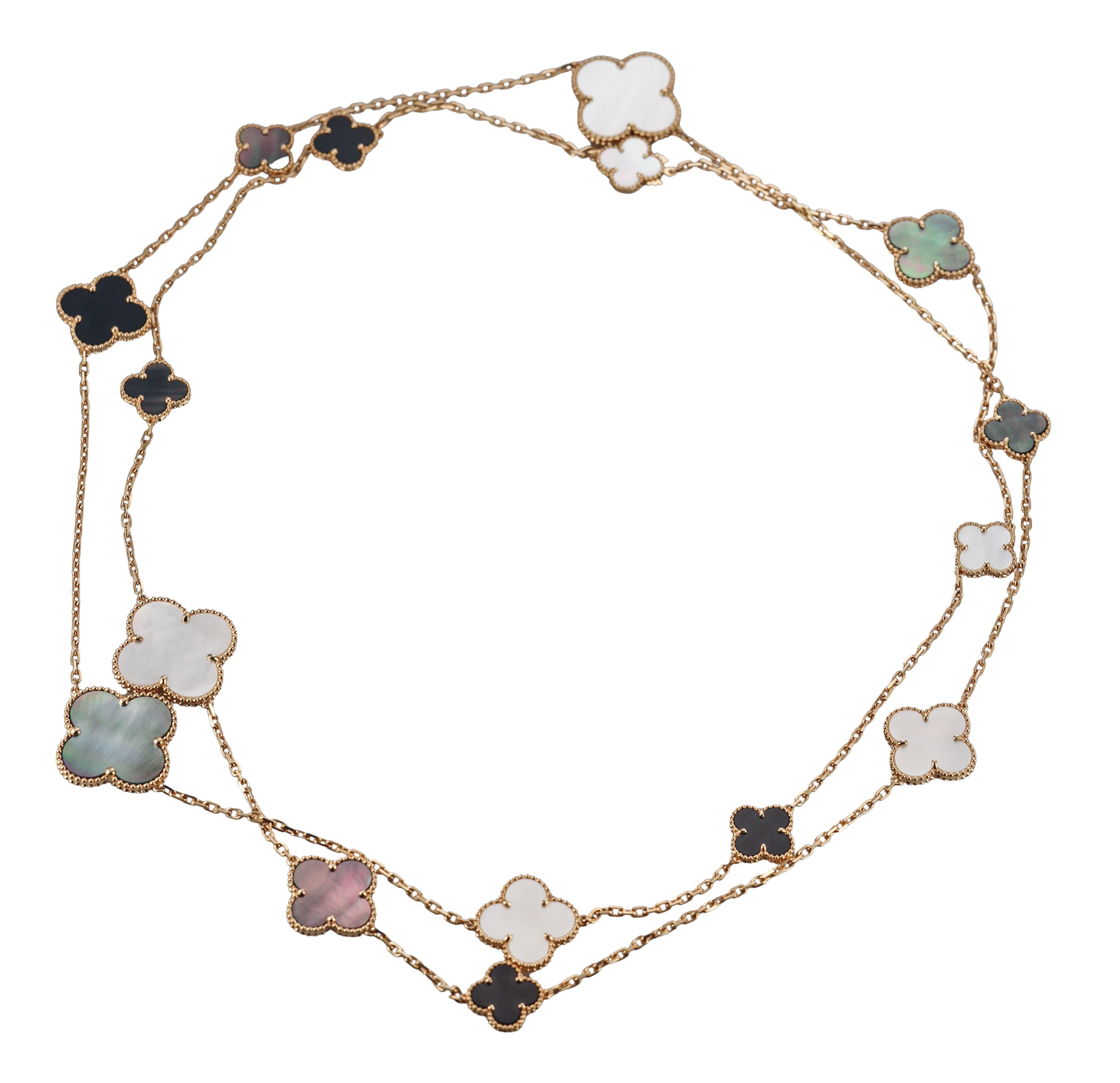 Van Cleef & Arpels Magic Alhambra Mother of Pearl Onyx 16 Motif Necklace