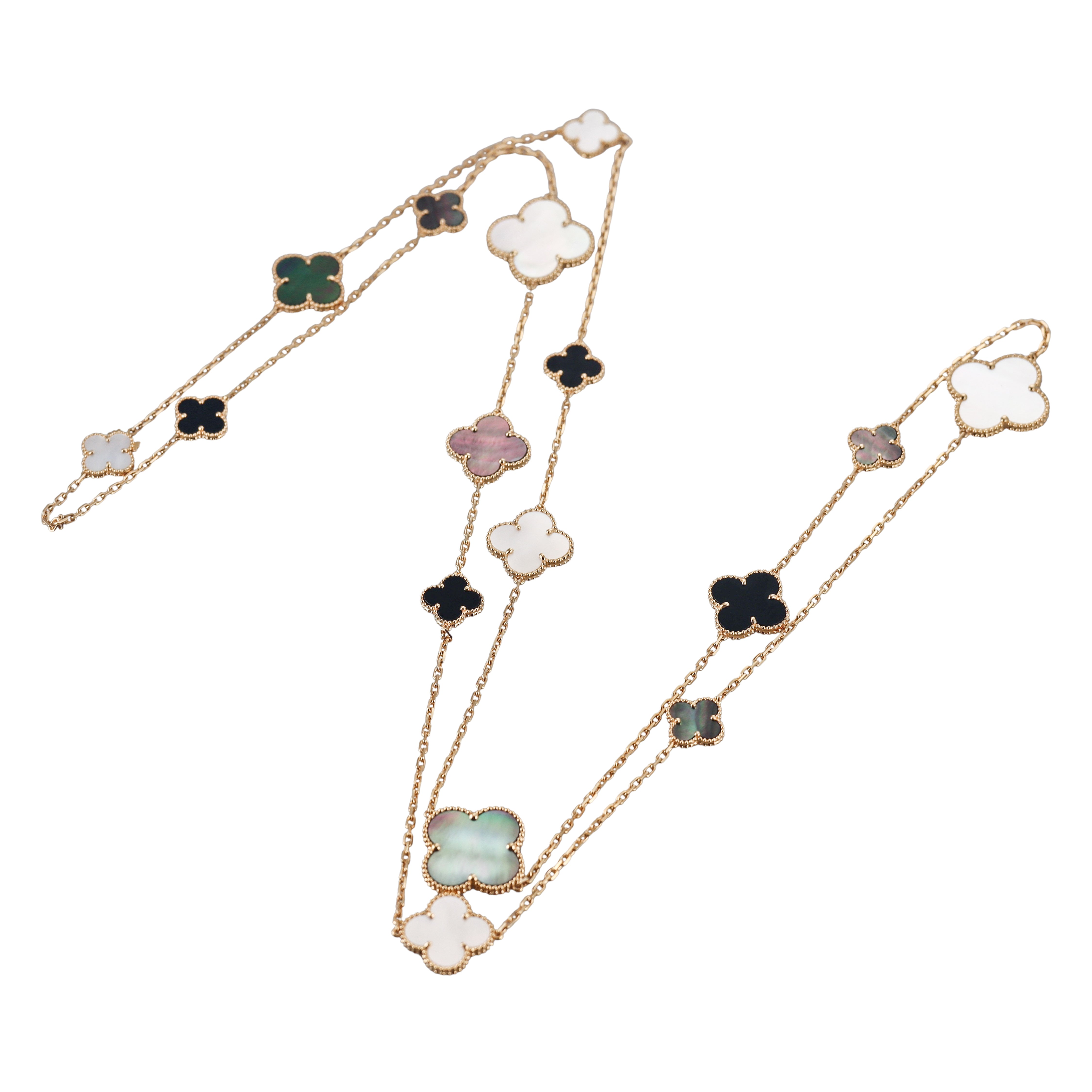 Van Cleef & Arpels Magic Alhambra Mother of Pearl Onyx 16 Motif Necklace