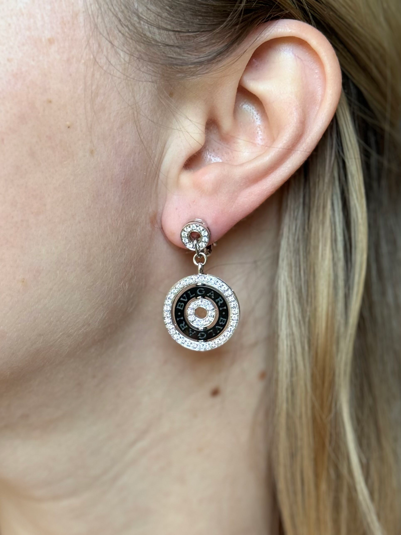 Bulgari Astrale Diamond Gold Ceramic Drop Earrings Oak Gem