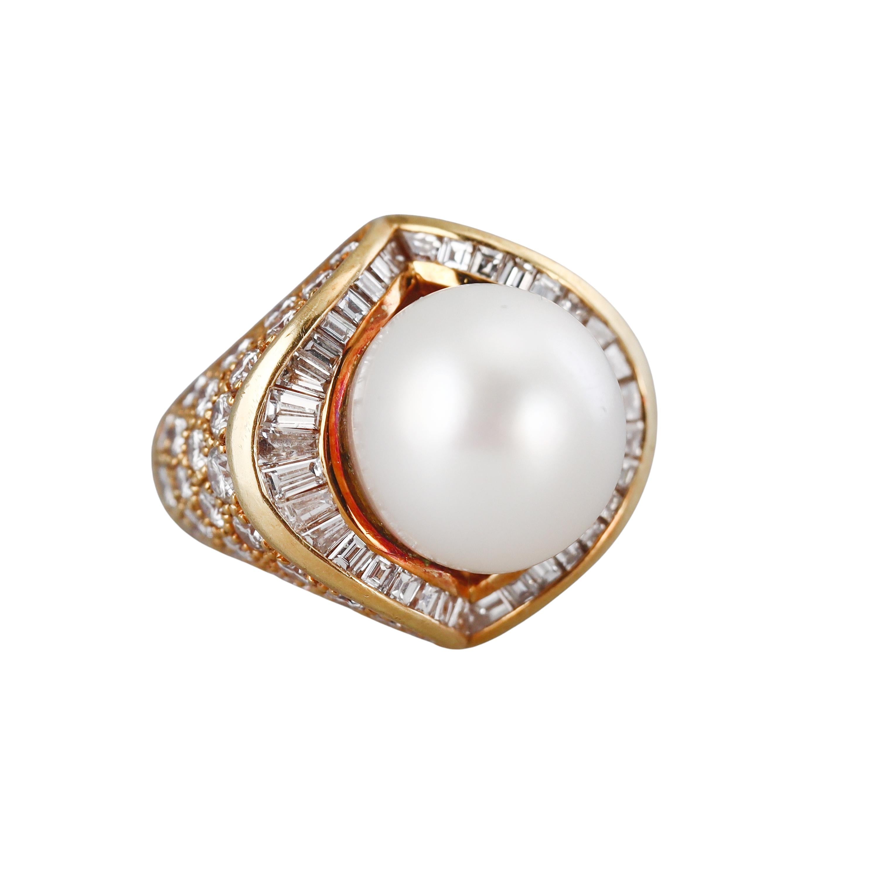1980s South Sea Pearl Diamond Gold Cocktail Ring