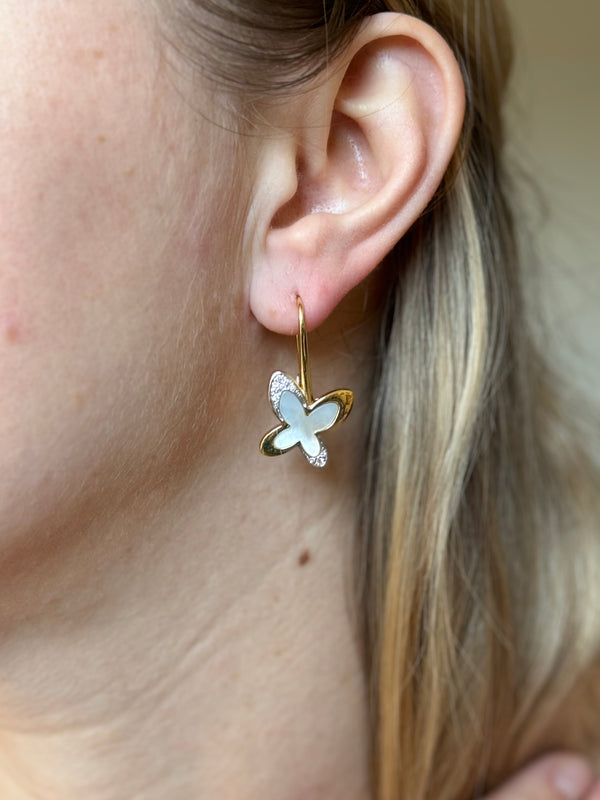 Mimi Milano Freevola Diamond Mother of Pearl Gold Butterfly Earrings