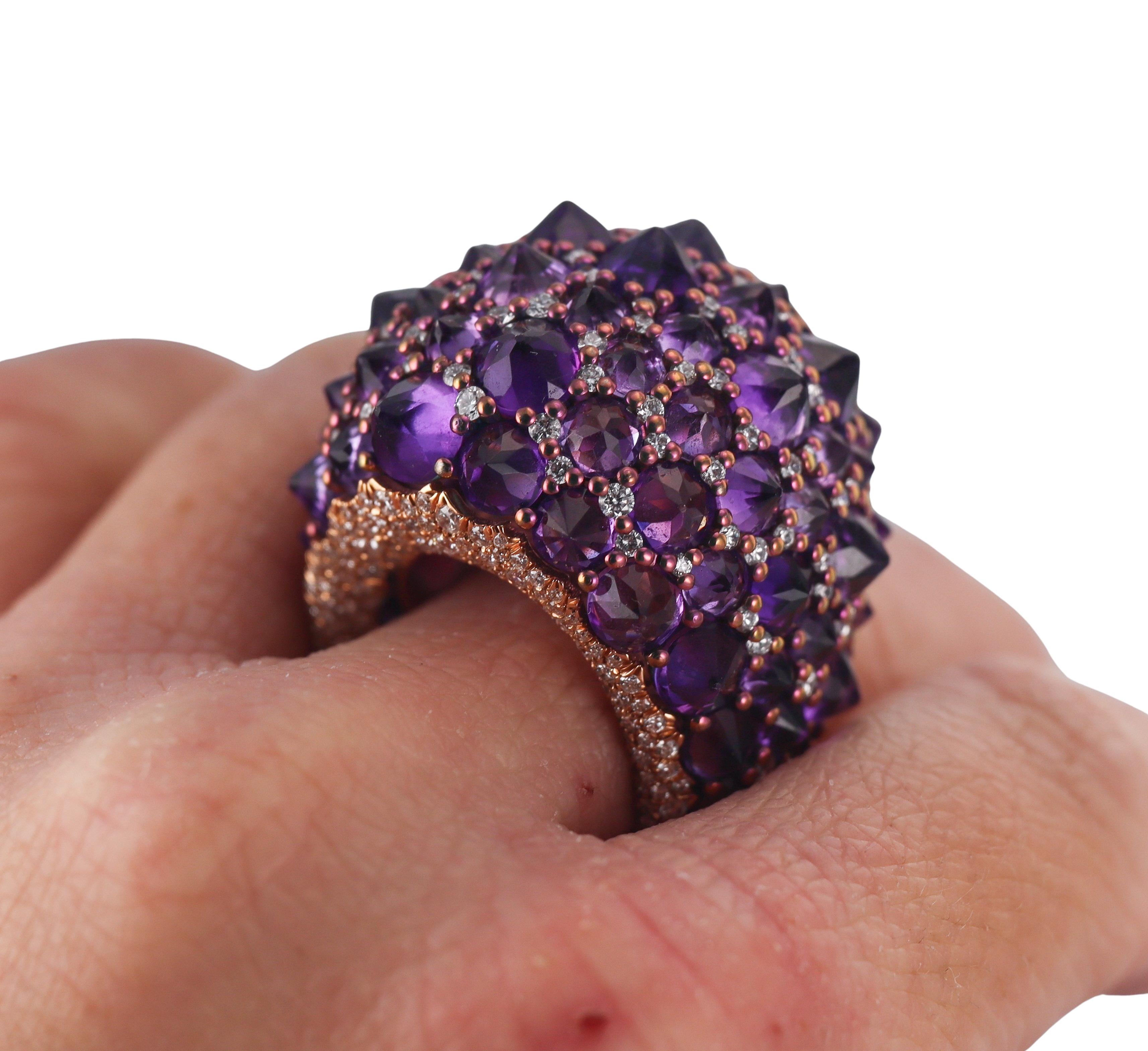Mattioli Reve_r Amethyst Diamond Rose Gold Cocktail Ring