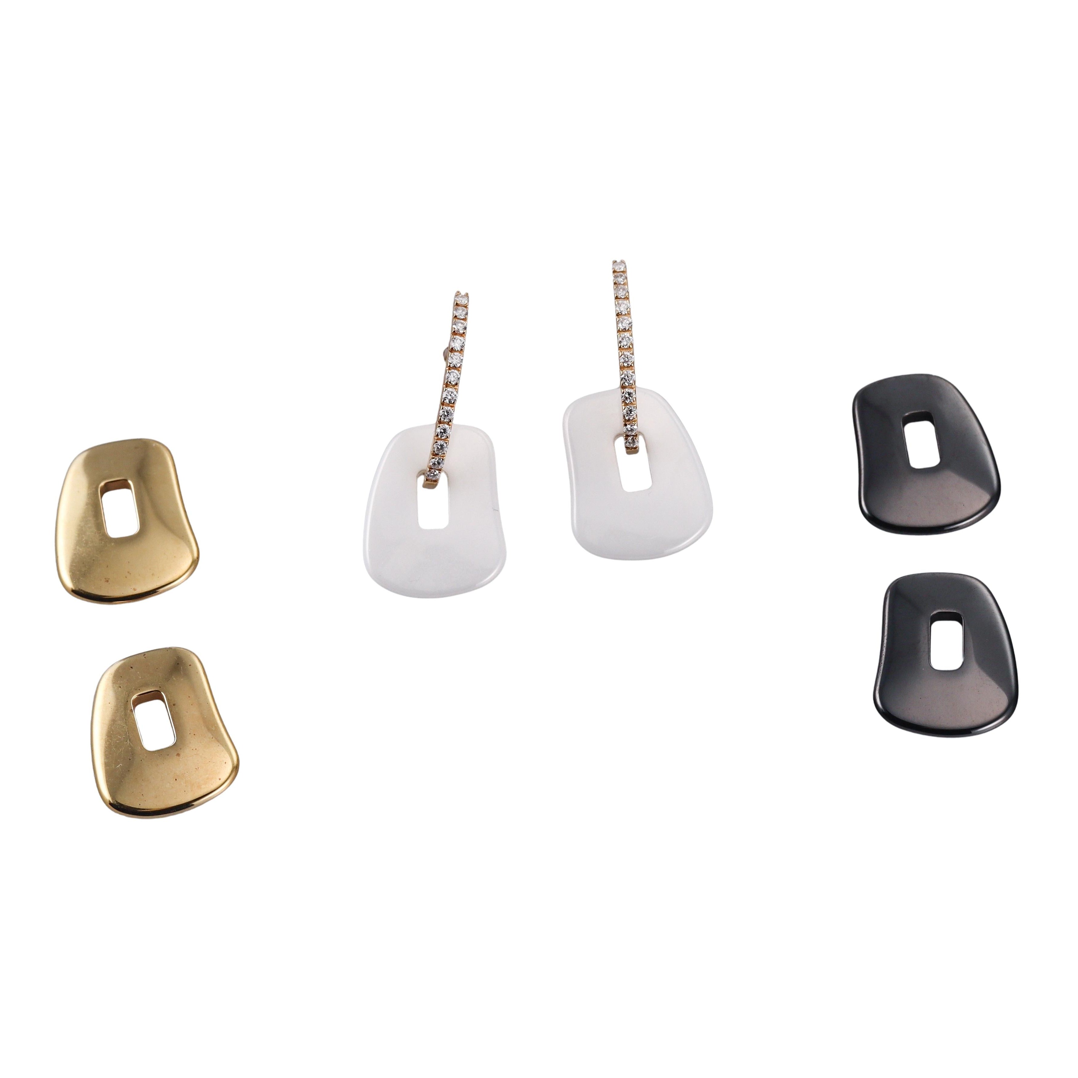 Mattioli Puzzle Diamond White Black Ceramic Interchangeable Small Earrings