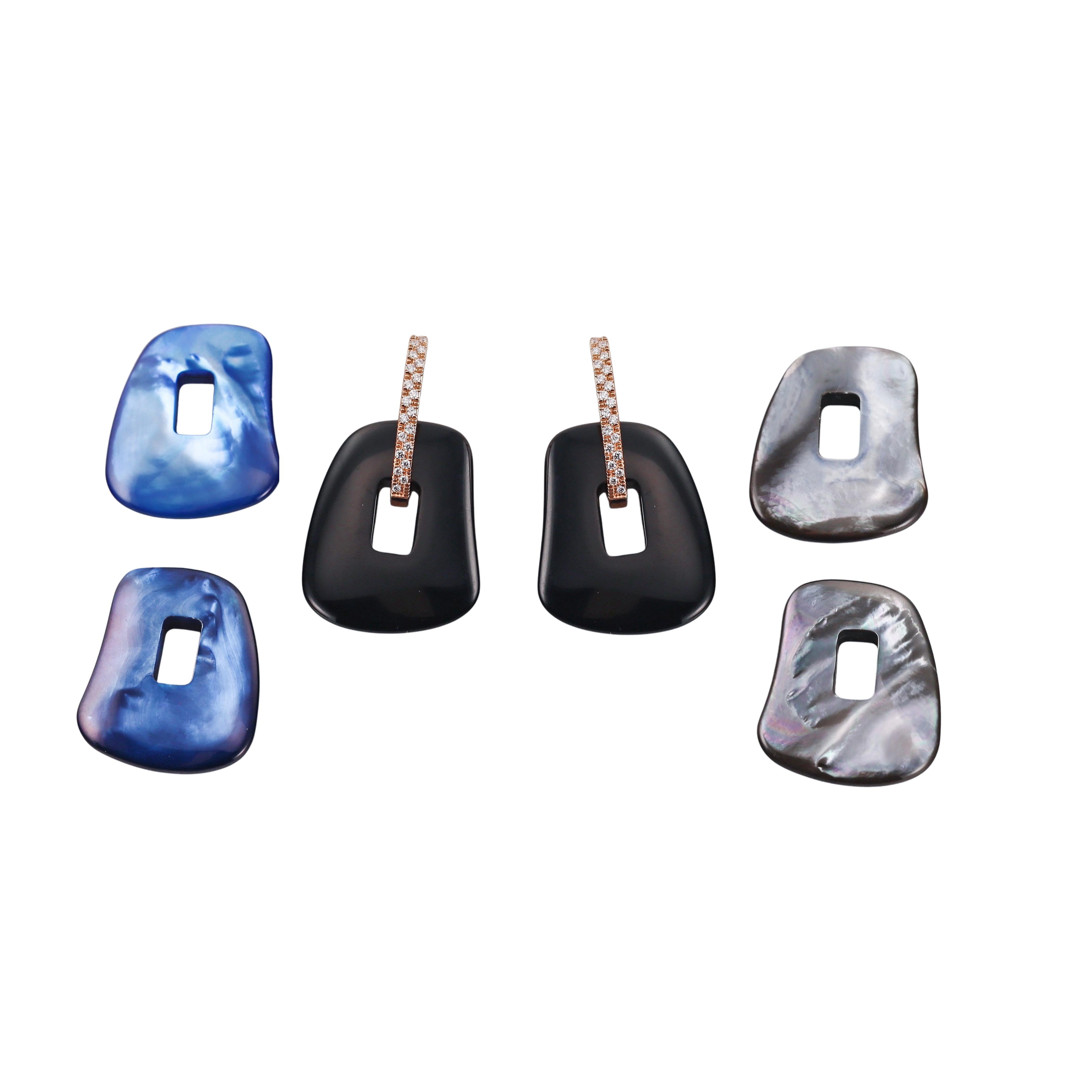 Mattioli Puzzle Diamond Rose Gold MOP Onyx Large Interchangeable Earrings