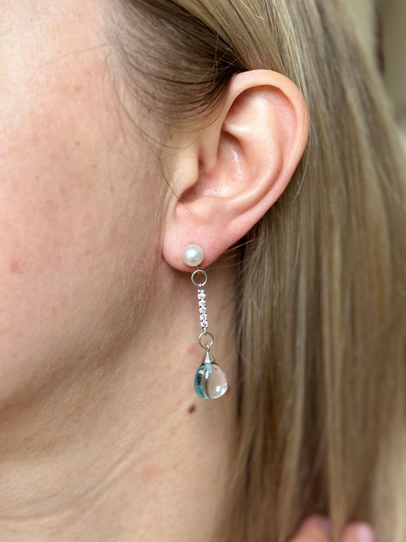 Mimi Milano Pearl Blue Topaz Gold Diamond Drop Earrings