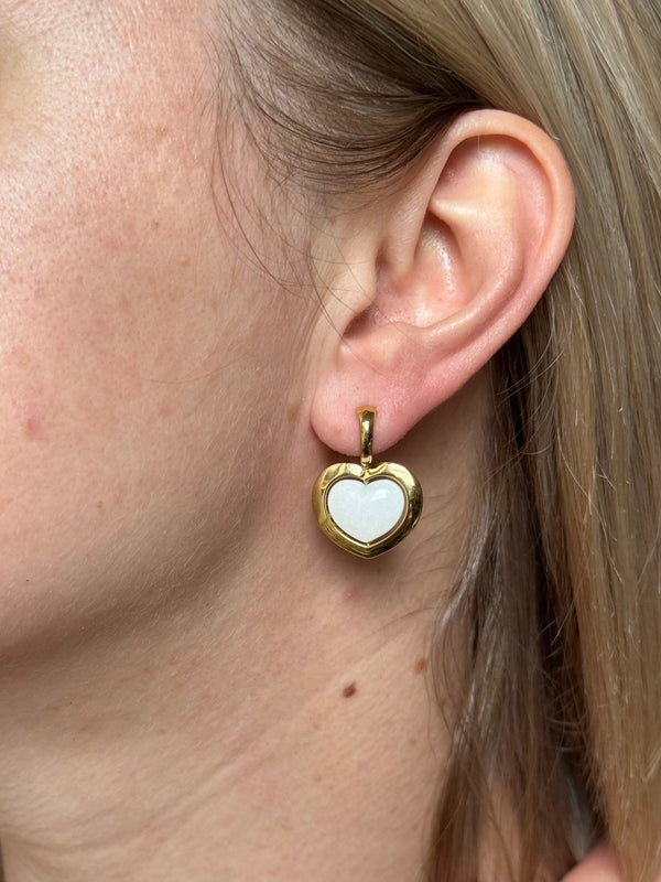 Mimi Milano White Quartzite Gold Heart Earrings