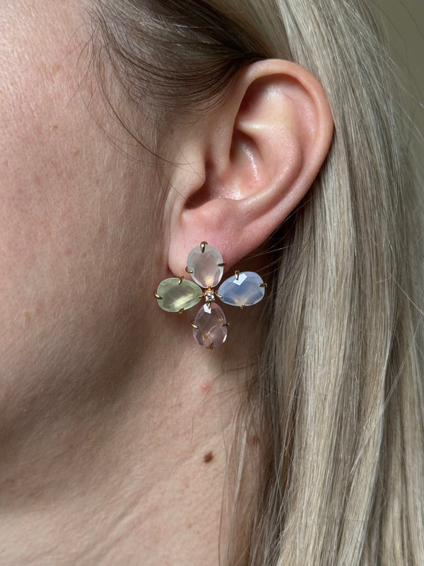 Mimi Milano Mila Primavera Chalcedony Prehnite Diamond Gold Flower Earrings