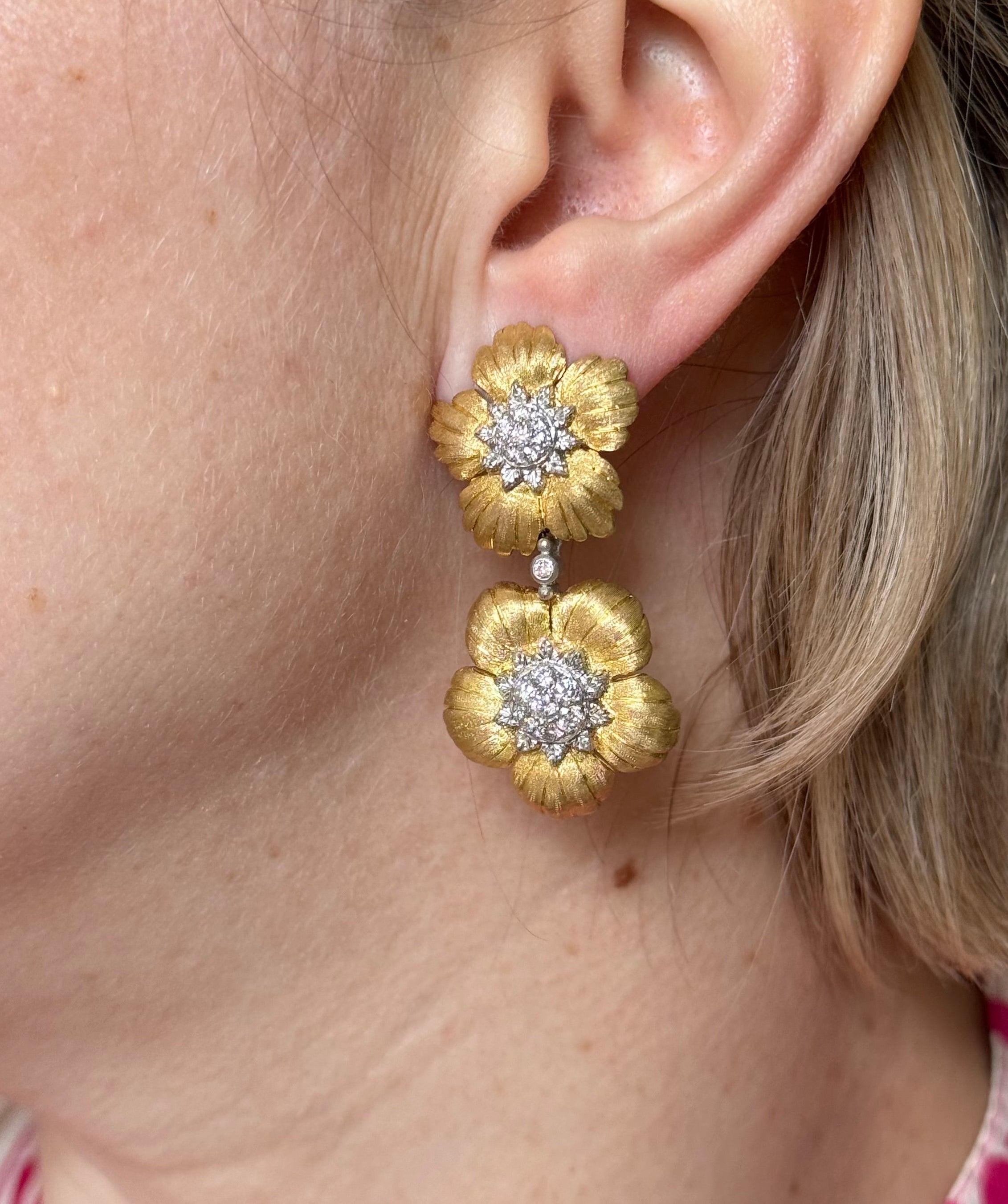 Buccellati Gold Diamond Flower Daphne Night & Day Earrings