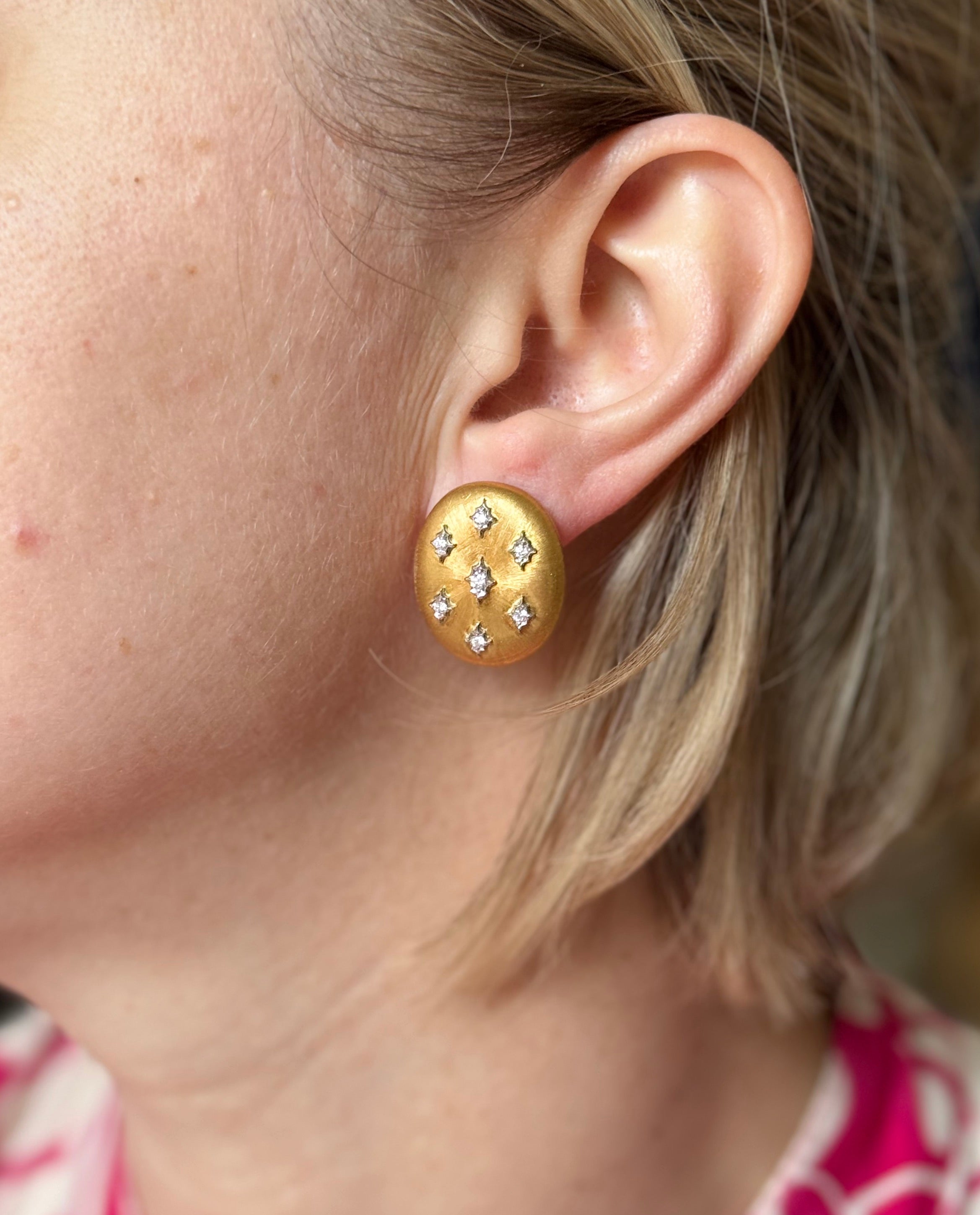 Buccellati Gold Diamond Oval Earrings
